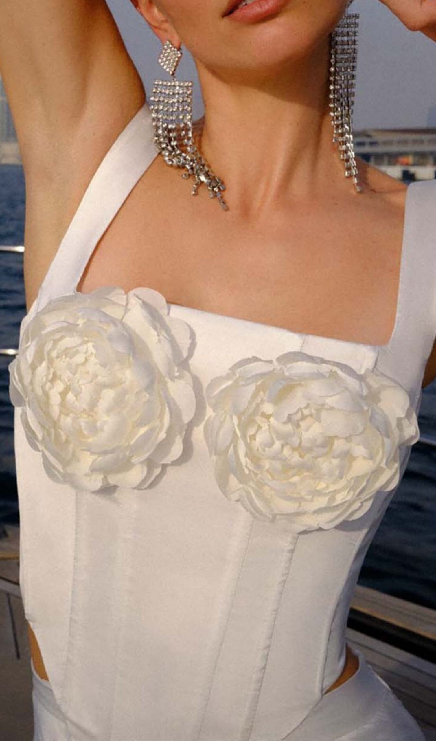 SATIN ROSETTE CORSET TWO-PIECE SET