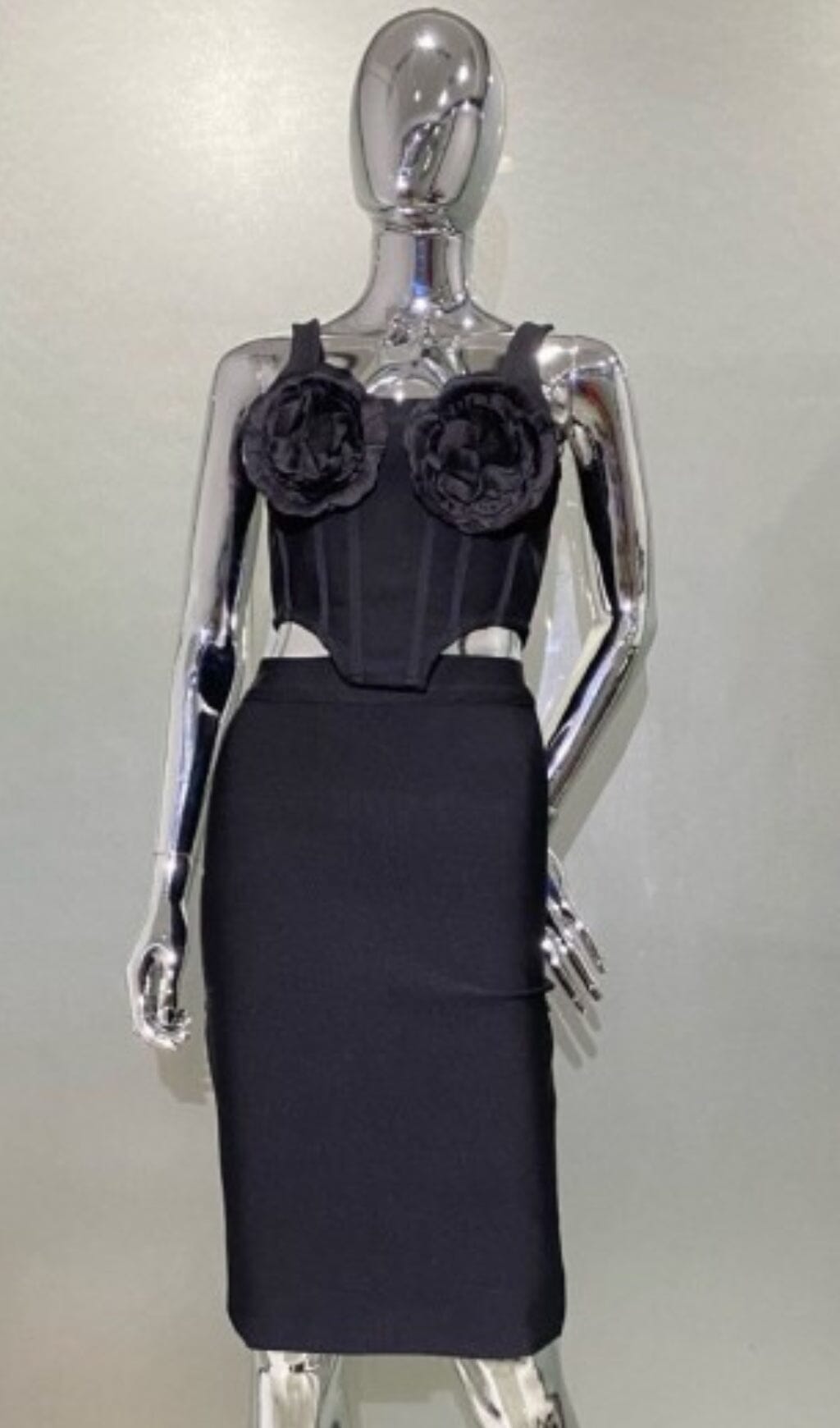SATIN ROSETTE CORSET TWO-PIECE SET