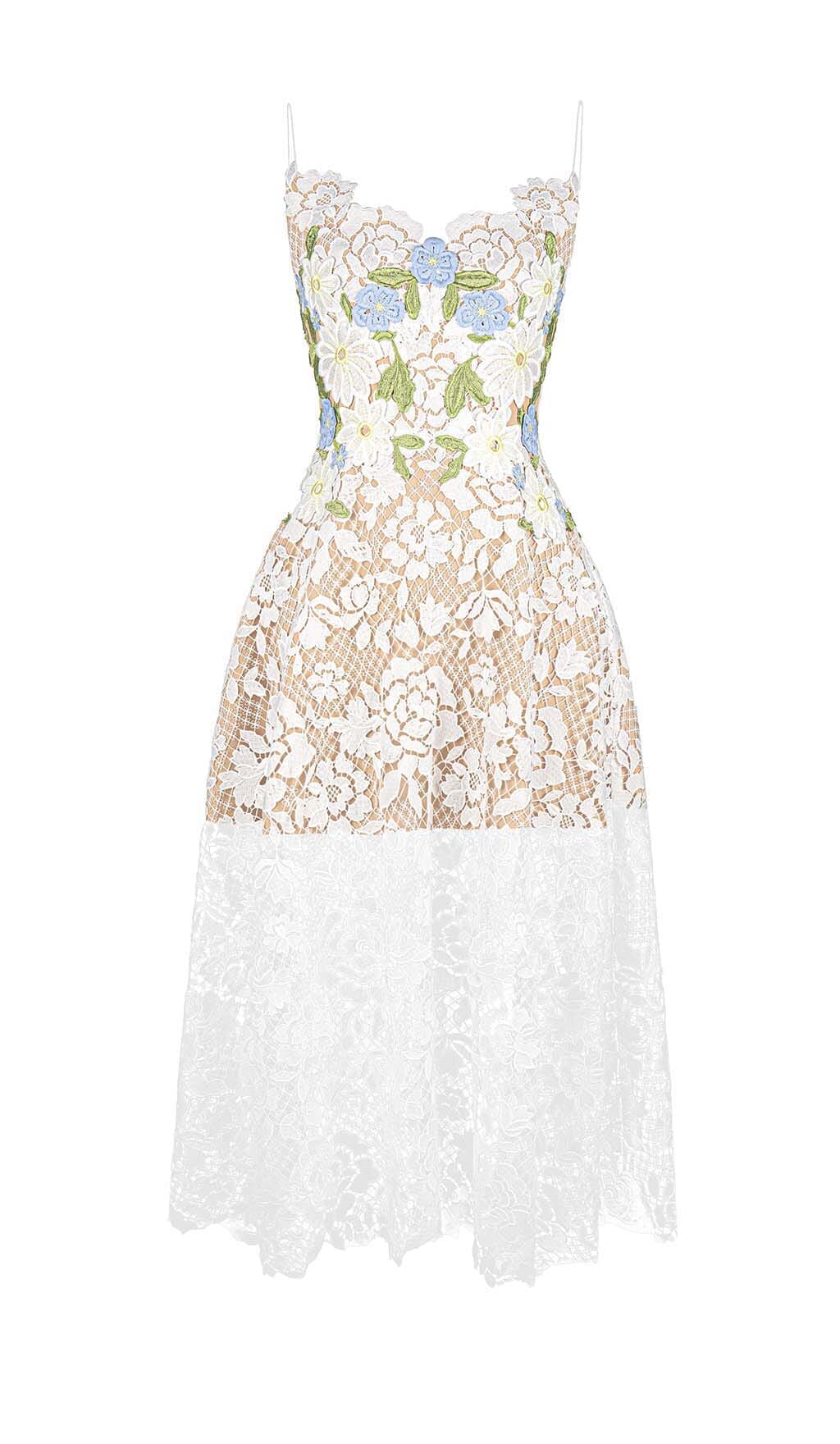 WHITE LACE ROSES A-LINE MIDI DRESS