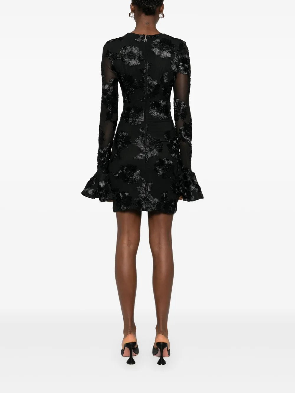 FLORAL MESH MINI DRESS, BLACK EMBROIDERED COCKTAIL