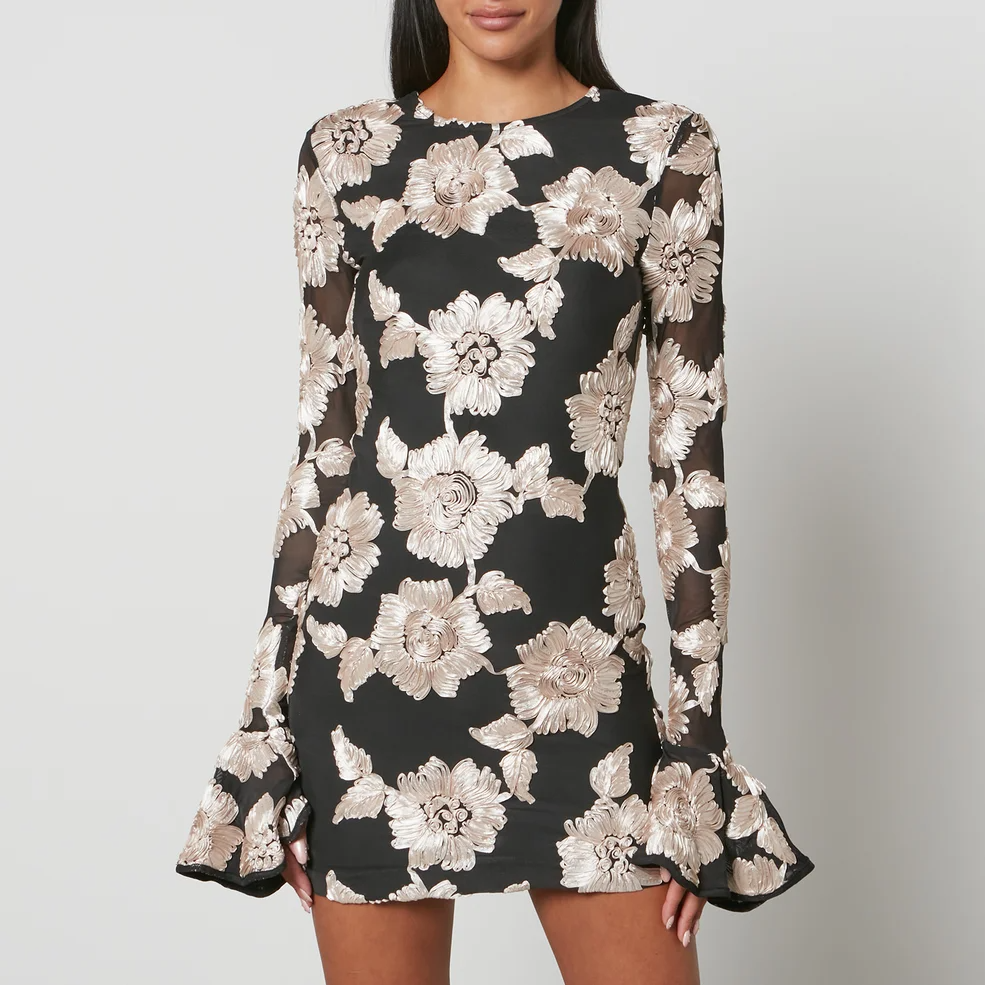 FLORAL EMBROIDERED MESH MINI DRESS FOR PARTY