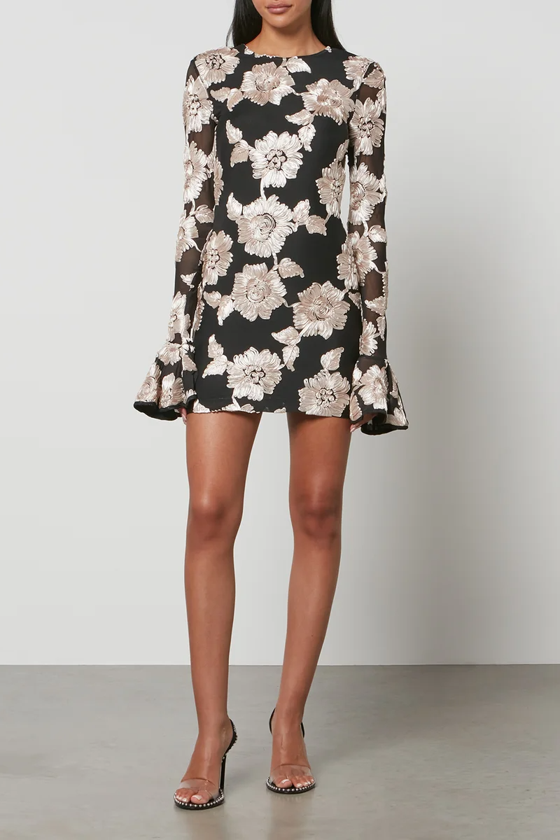 FLORAL EMBROIDERED MESH MINI DRESS FOR PARTY