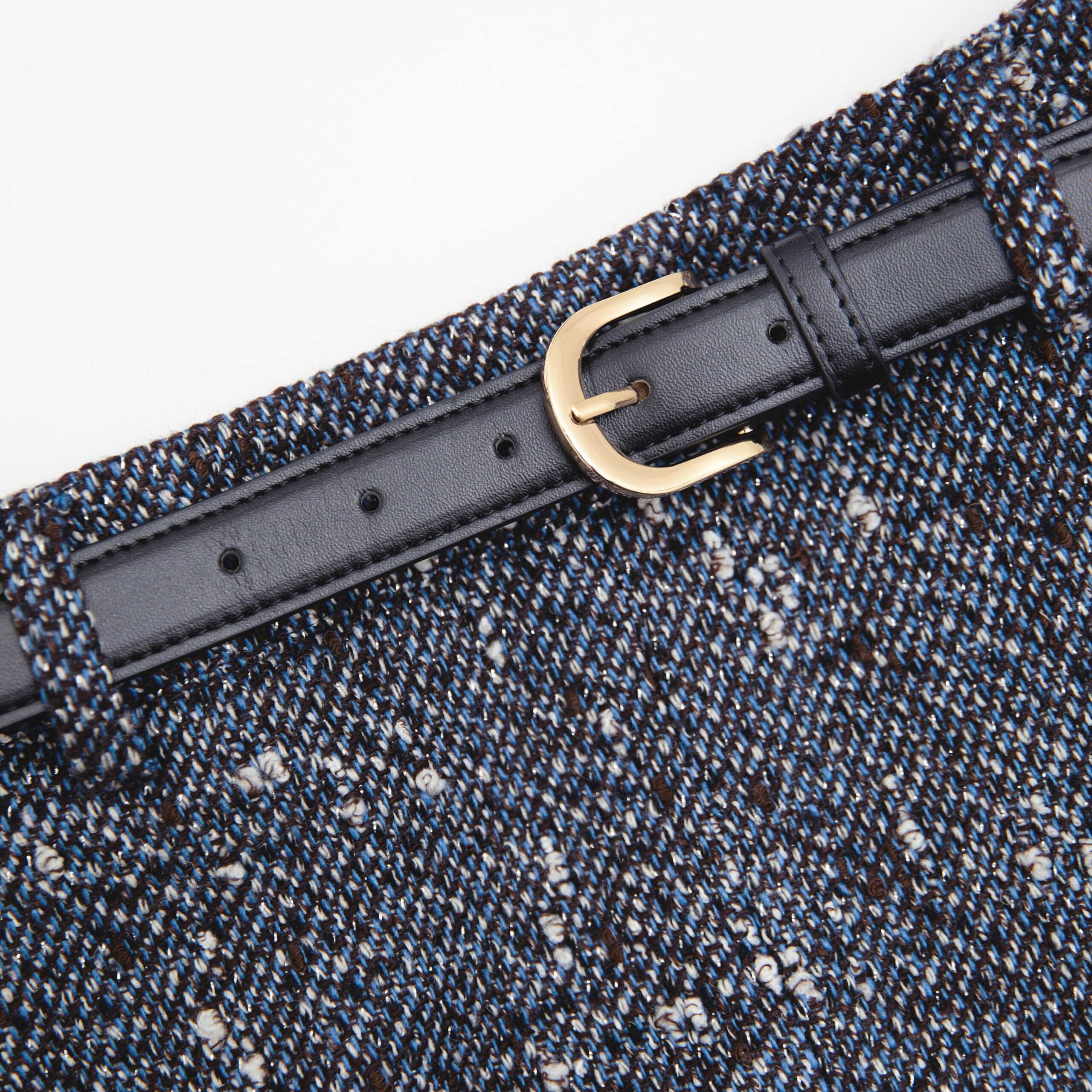 BLUE BOUCLE MINI SKIRT FOR WORK