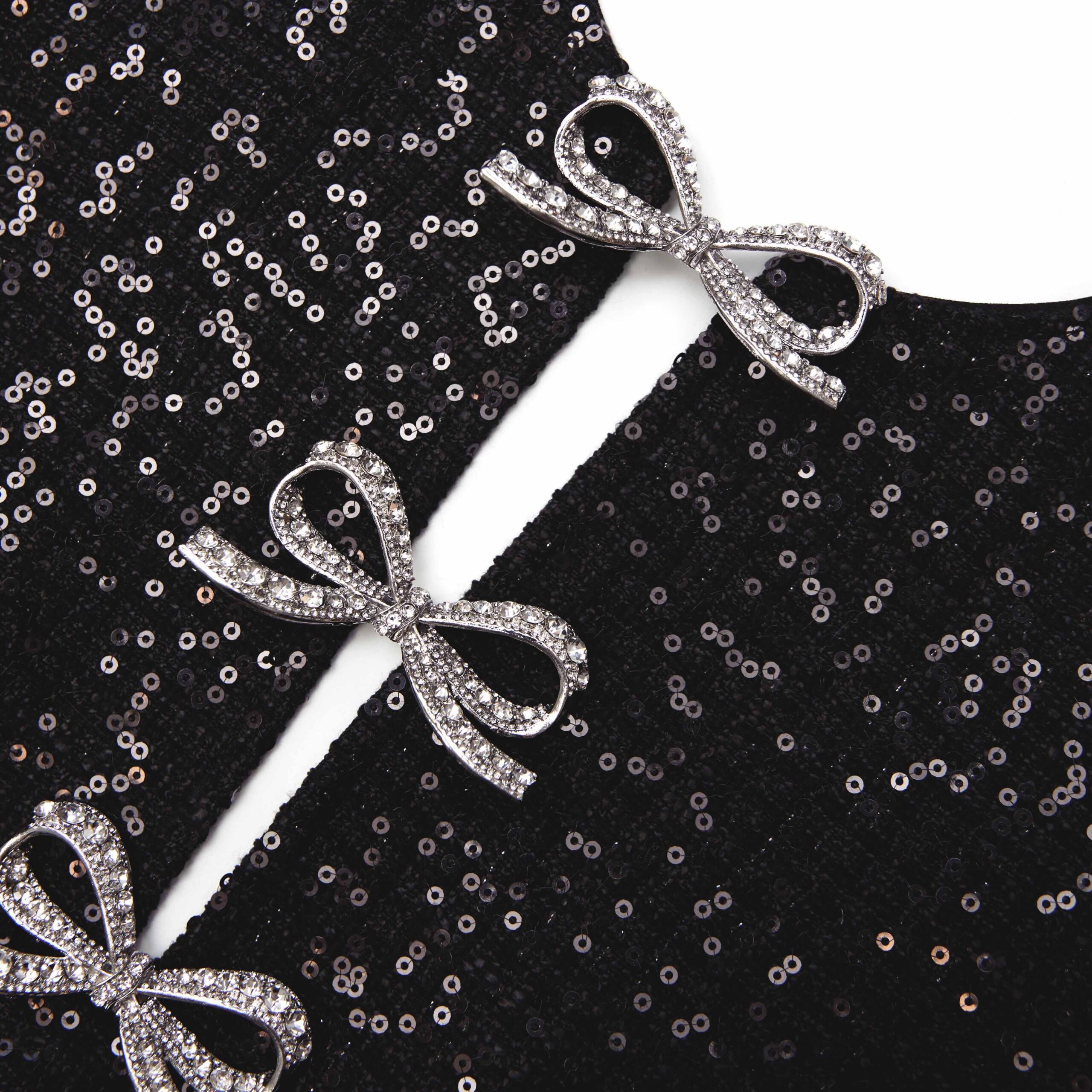 JANICE BLACK SEQUIN TWEED BOW MINI DRESS