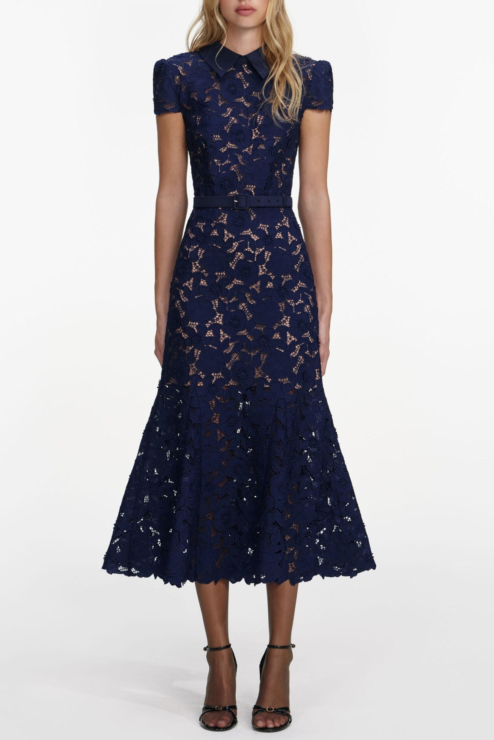 ZENOBIA NAVY LACE MIDI DRESS FOR EVENTS