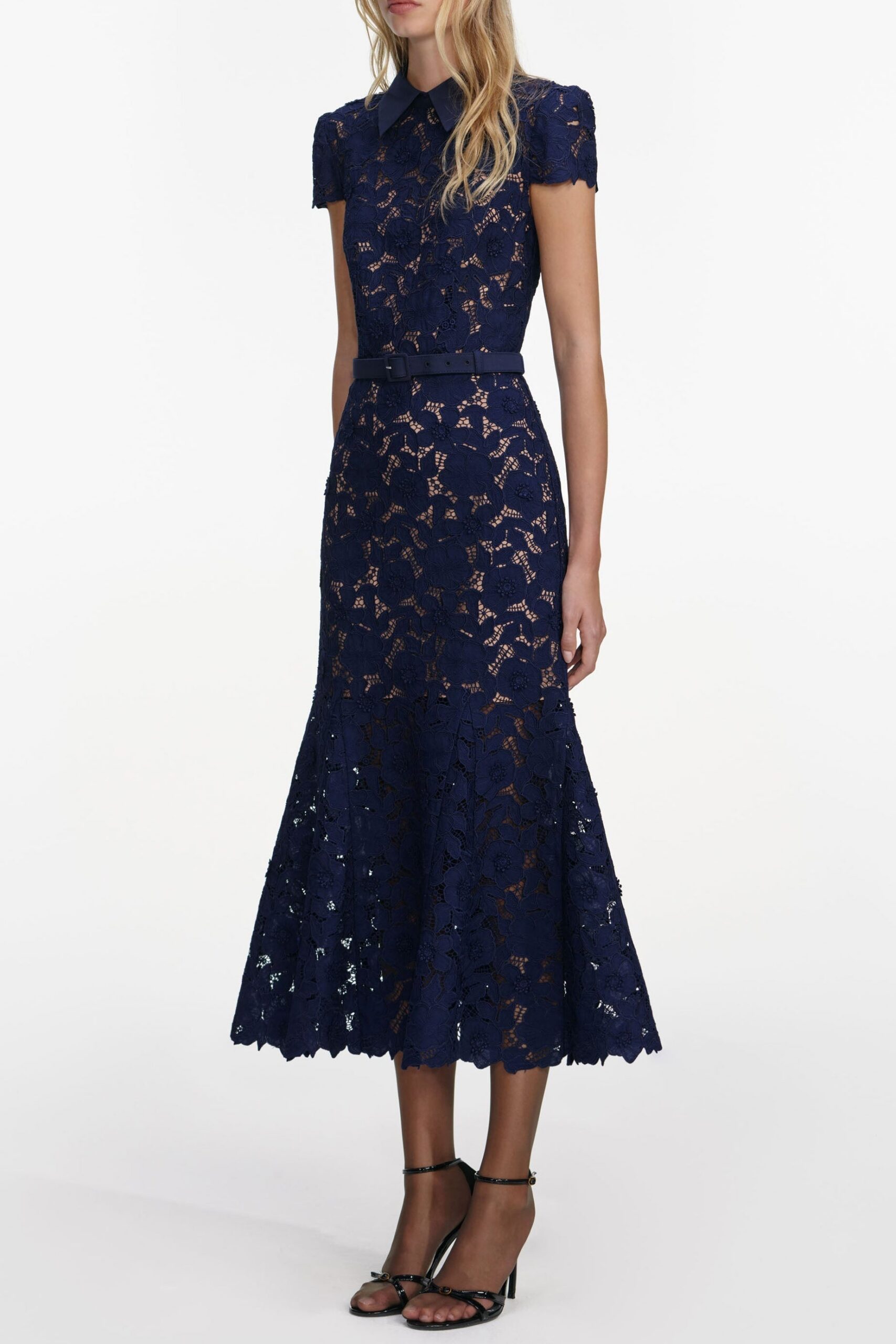 ZENOBIA NAVY LACE MIDI DRESS FOR EVENTS