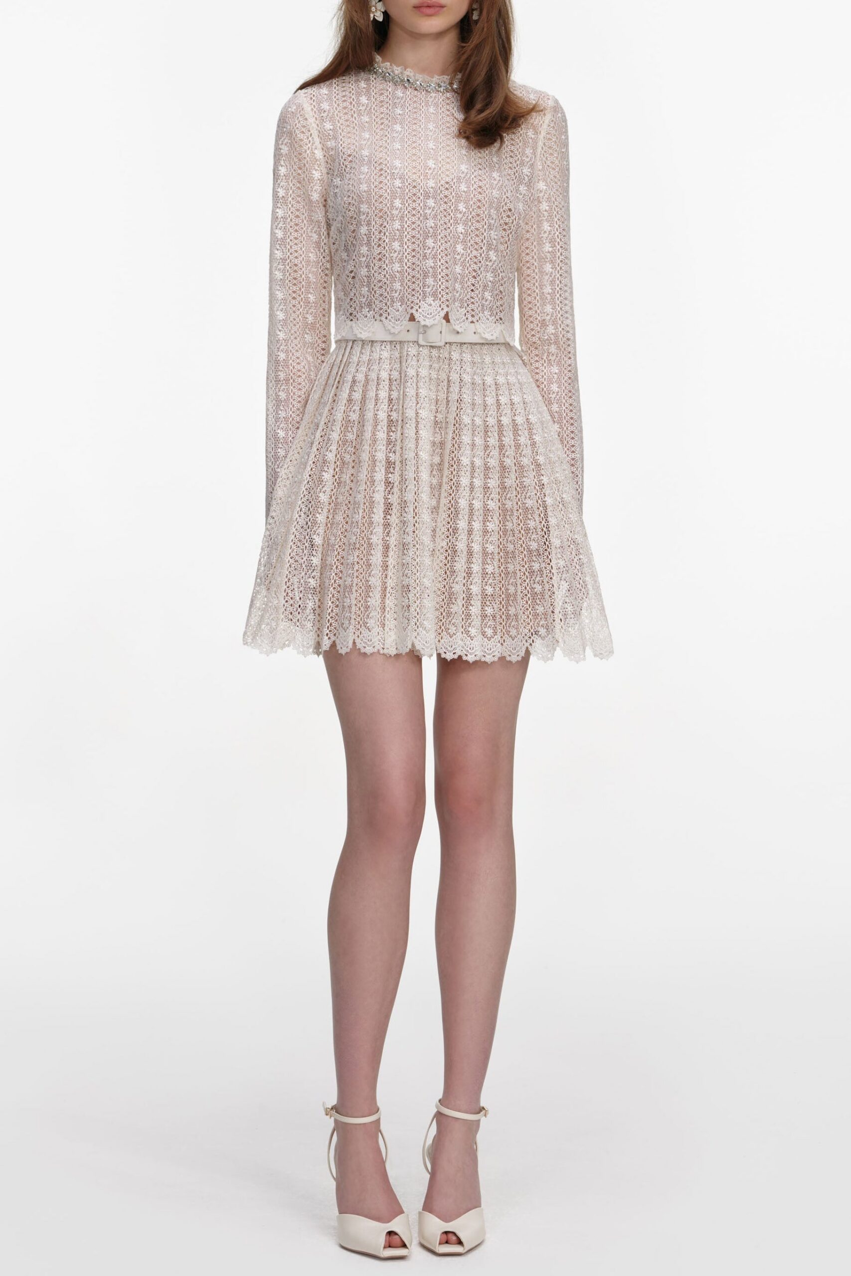 ODELETTE CREAM LACE MINI DRESS FOR WEDDING GUEST