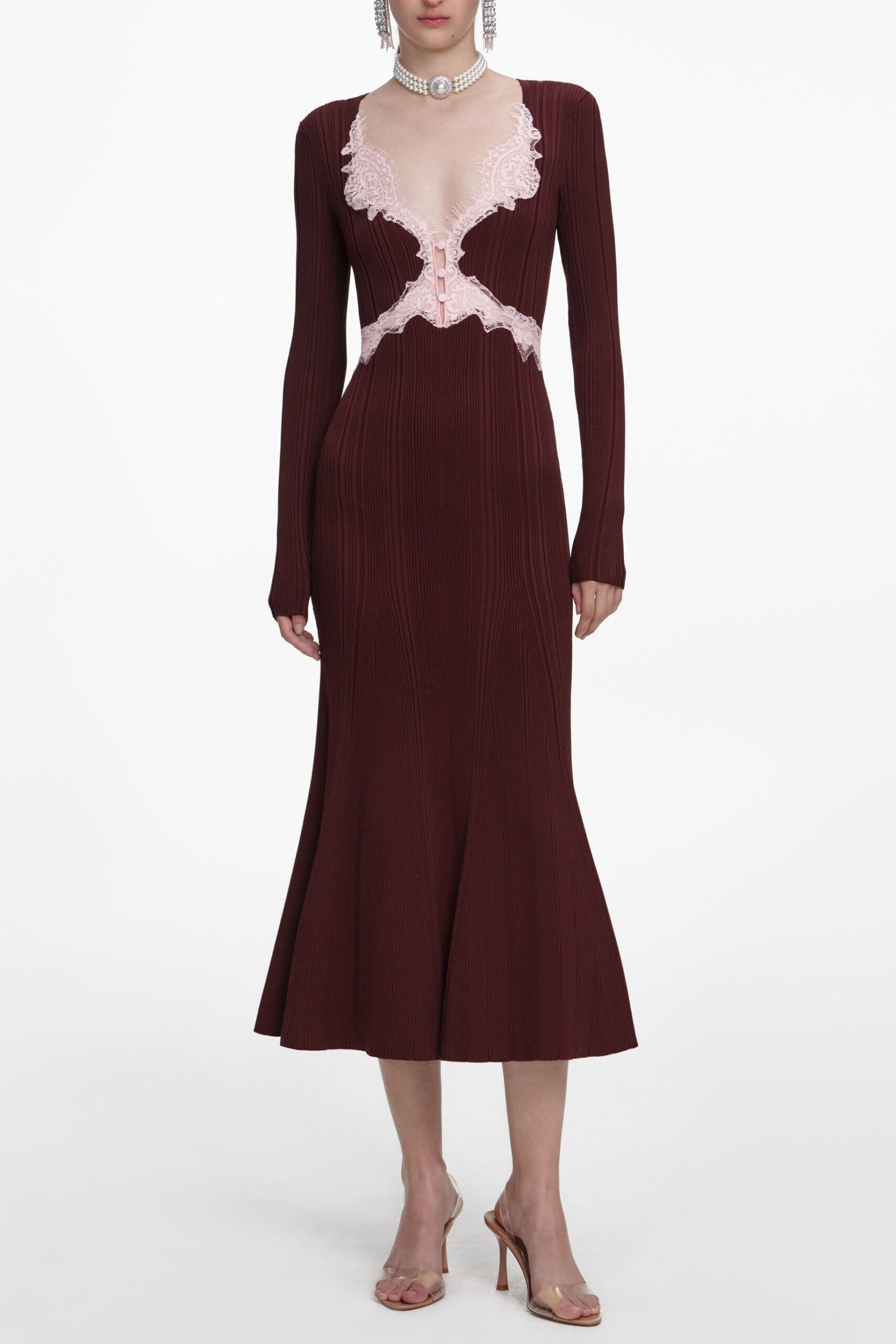 APPHA BROWN LACE KNIT MIDI DRESS, WEDDING GUEST