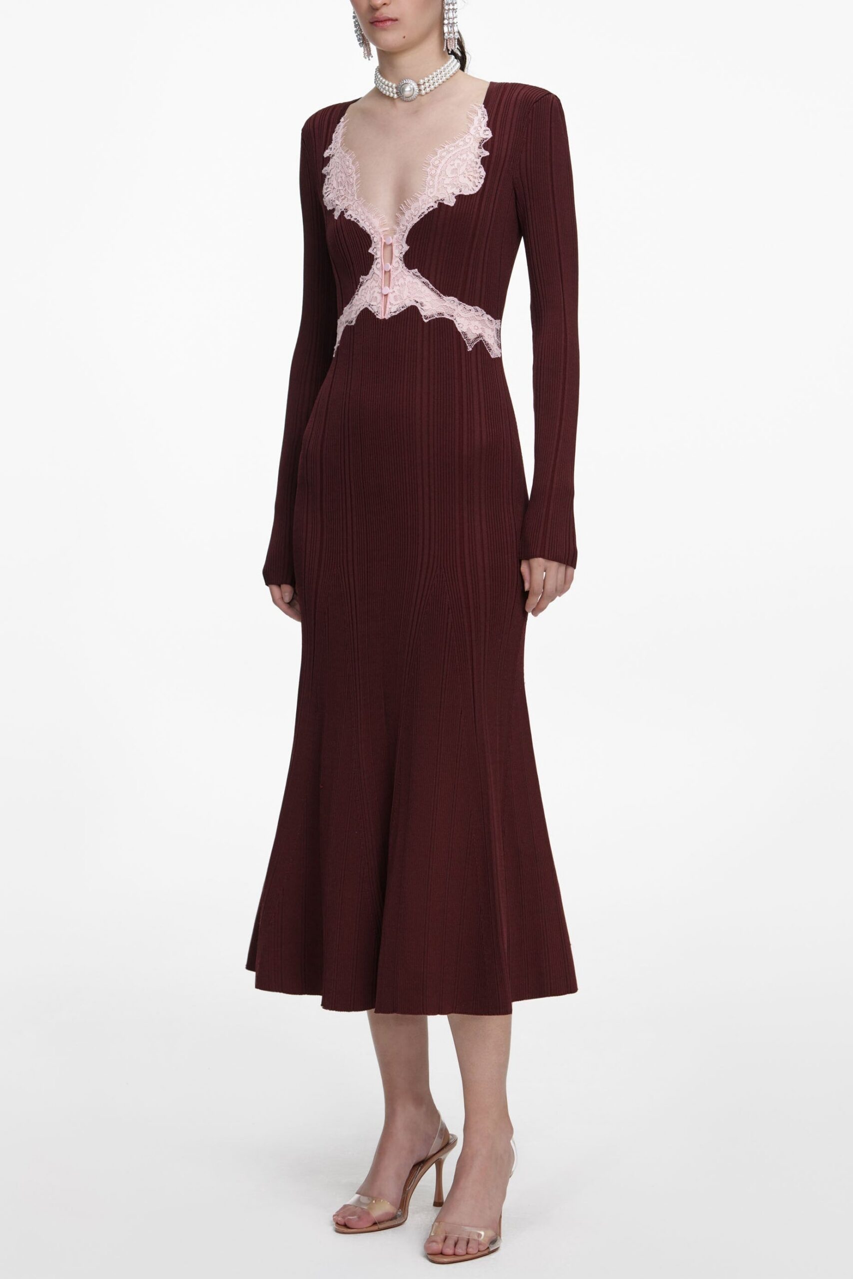 APPHA BROWN LACE KNIT MIDI DRESS, WEDDING GUEST