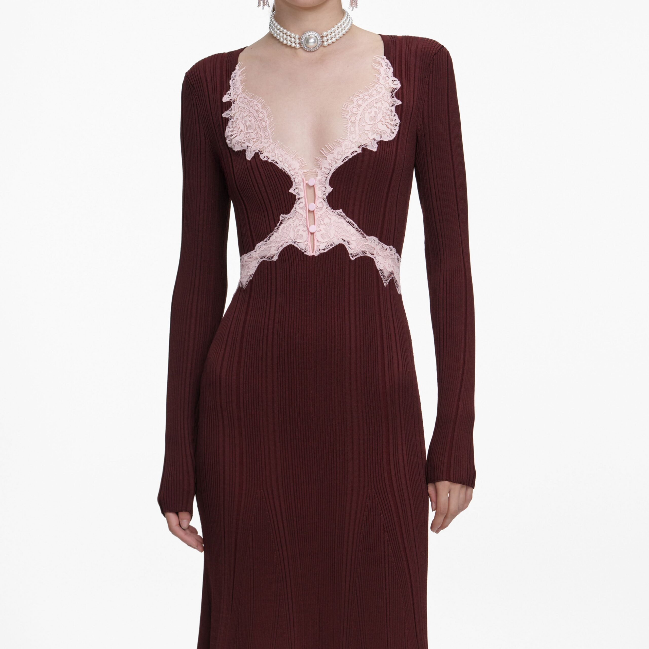 APPHA BROWN LACE KNIT MIDI DRESS, WEDDING GUEST