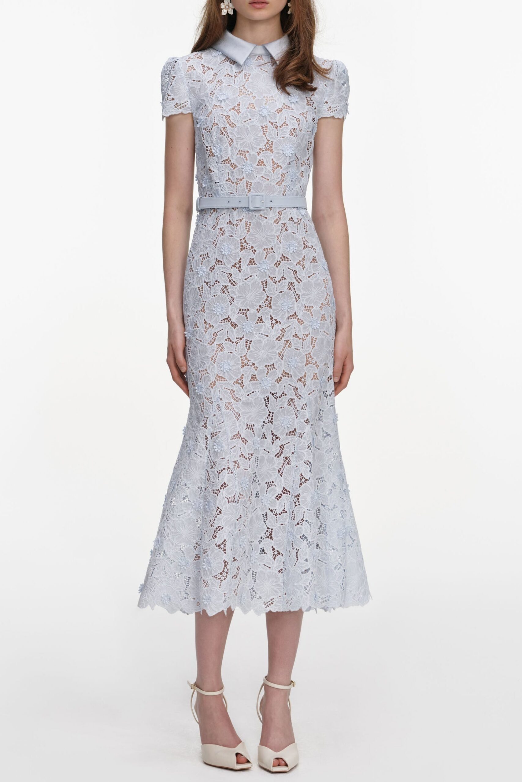 ZENOBIA PALE BLUE LACE MIDI DRESS