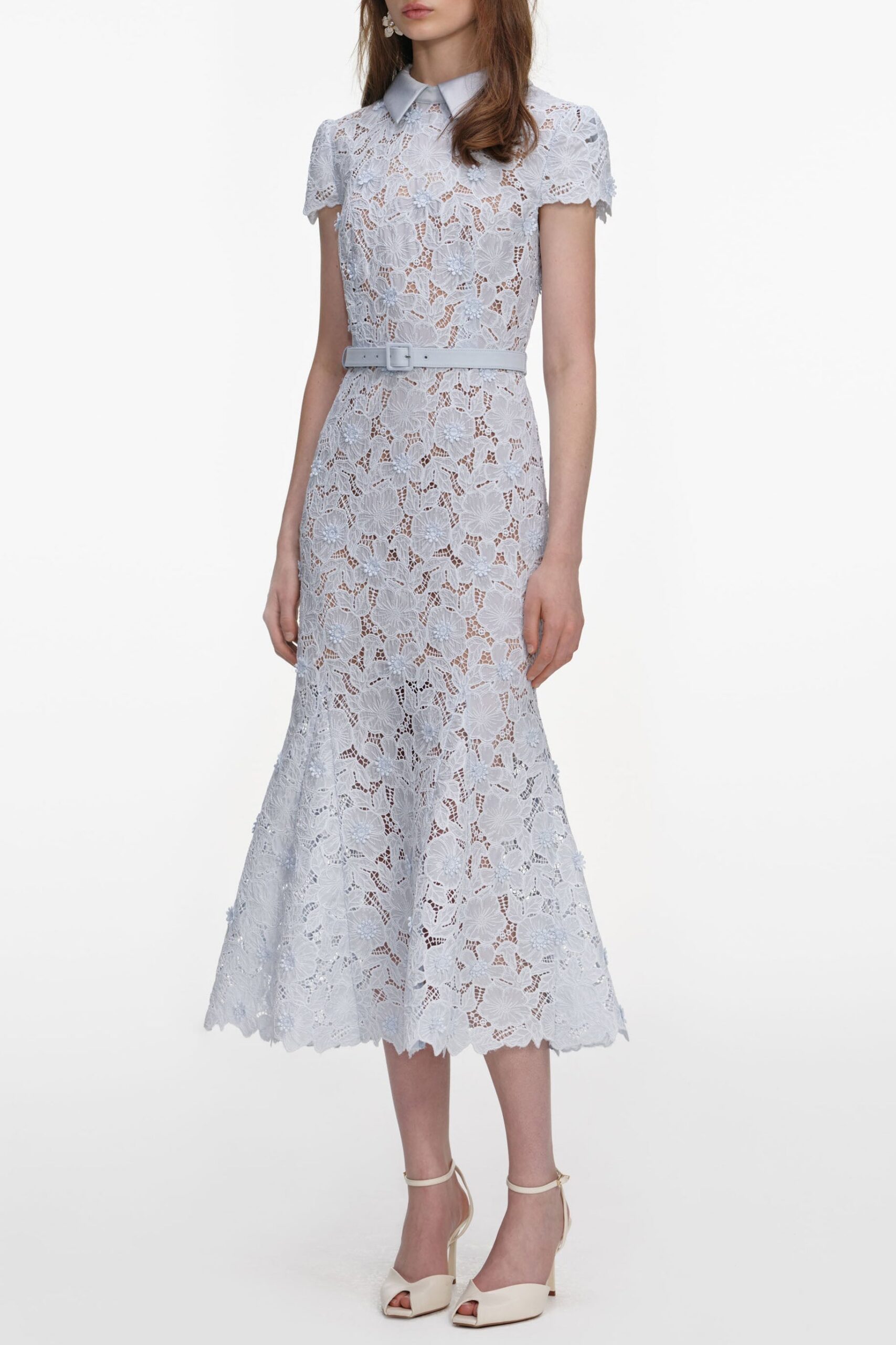 ZENOBIA PALE BLUE LACE MIDI DRESS