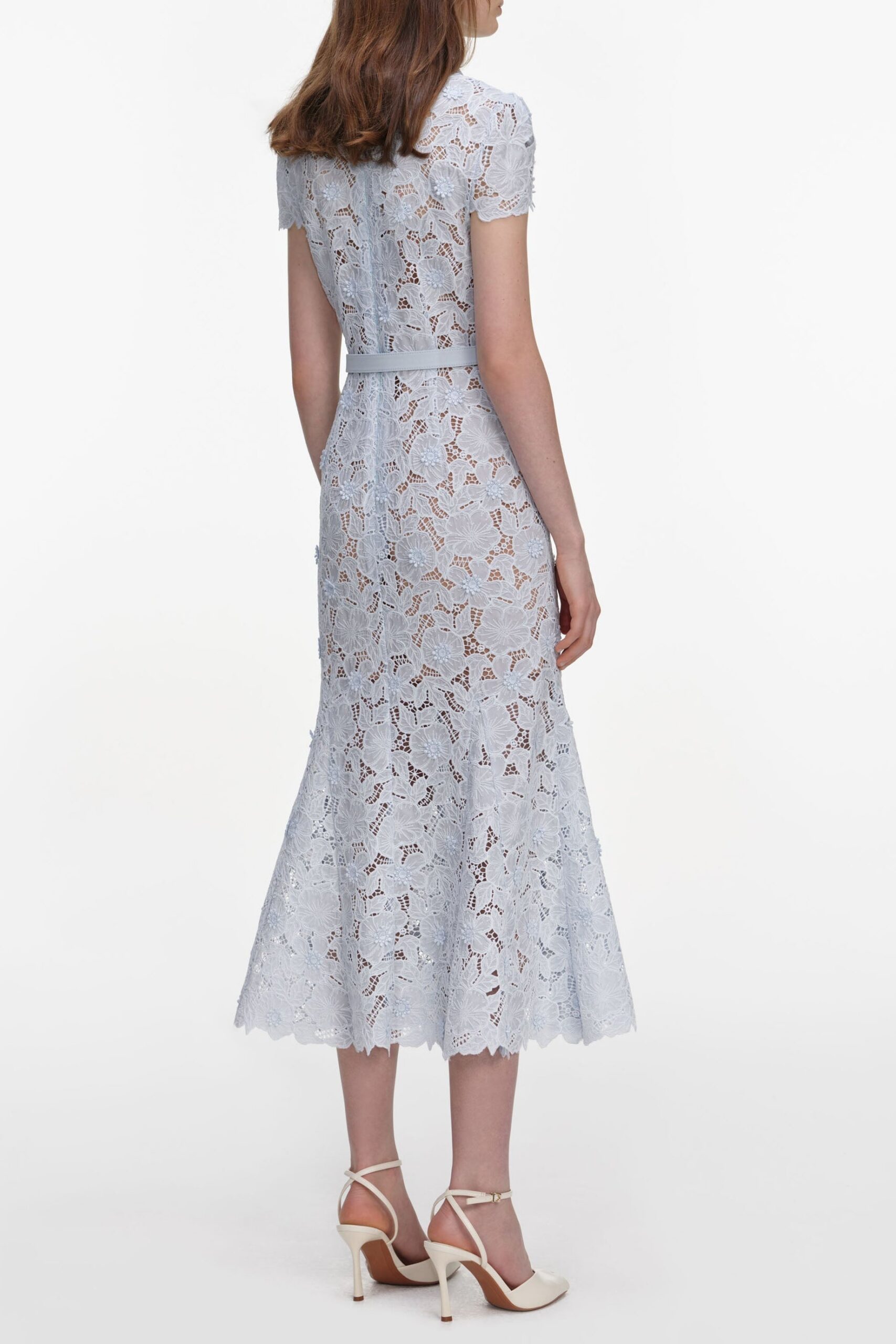 ZENOBIA PALE BLUE LACE MIDI DRESS
