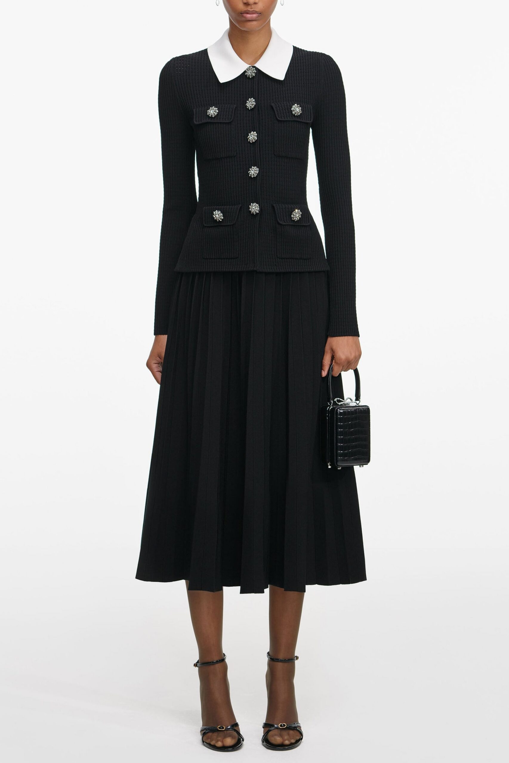 RS26-908M-B_1_67b78691-d7c5-4812-bd35-7ae253ce57b6 EVANGELINE BLACK TAILORED MIDI DRESS