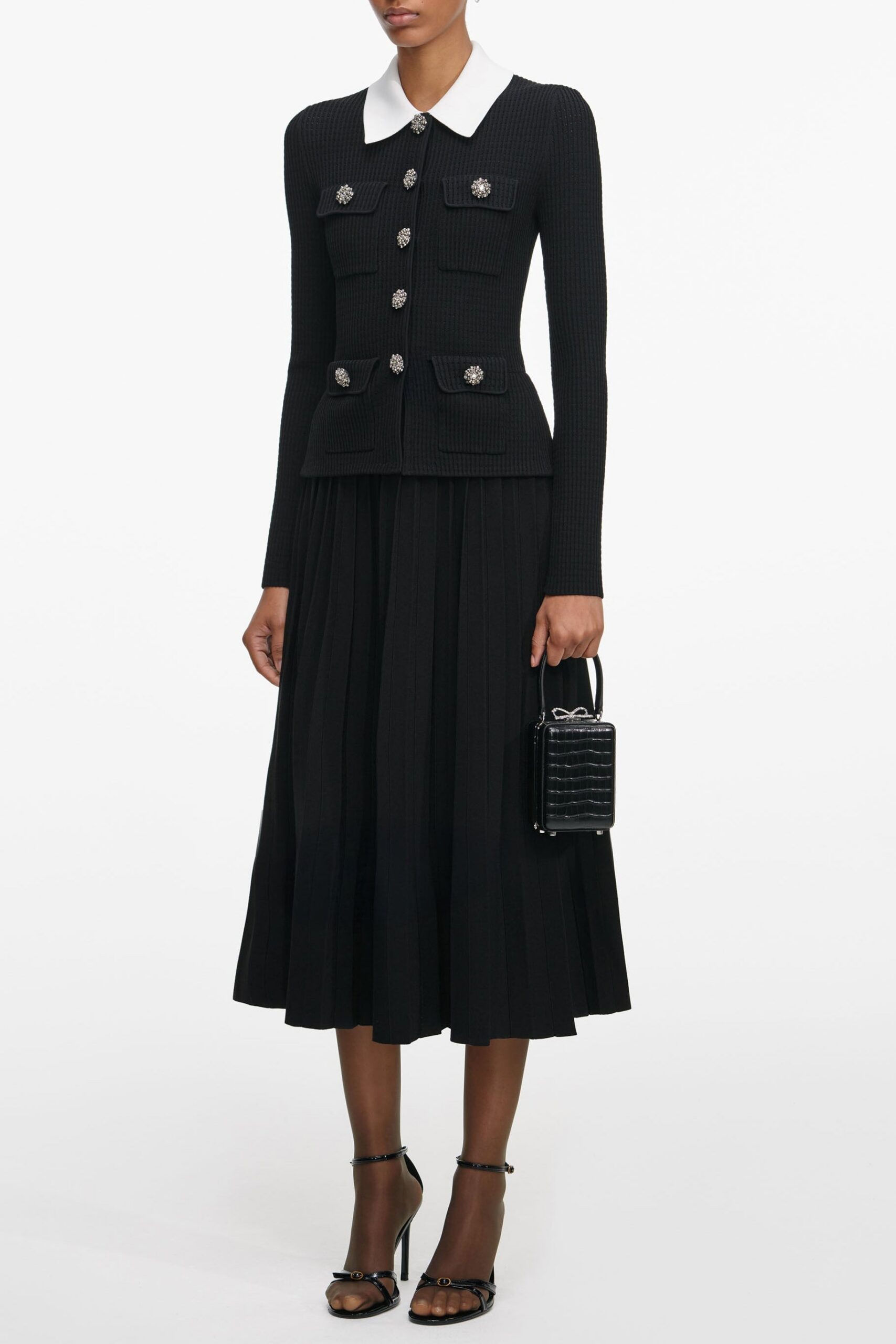 EVANGELINE BLACK TAILORED MIDI DRESS