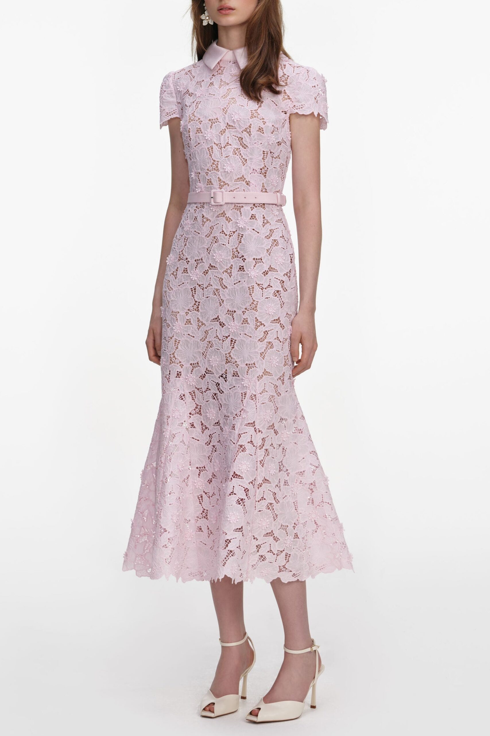 ZENOBIA PINK LACE MIDI DRESS FOR WEDDING GUEST