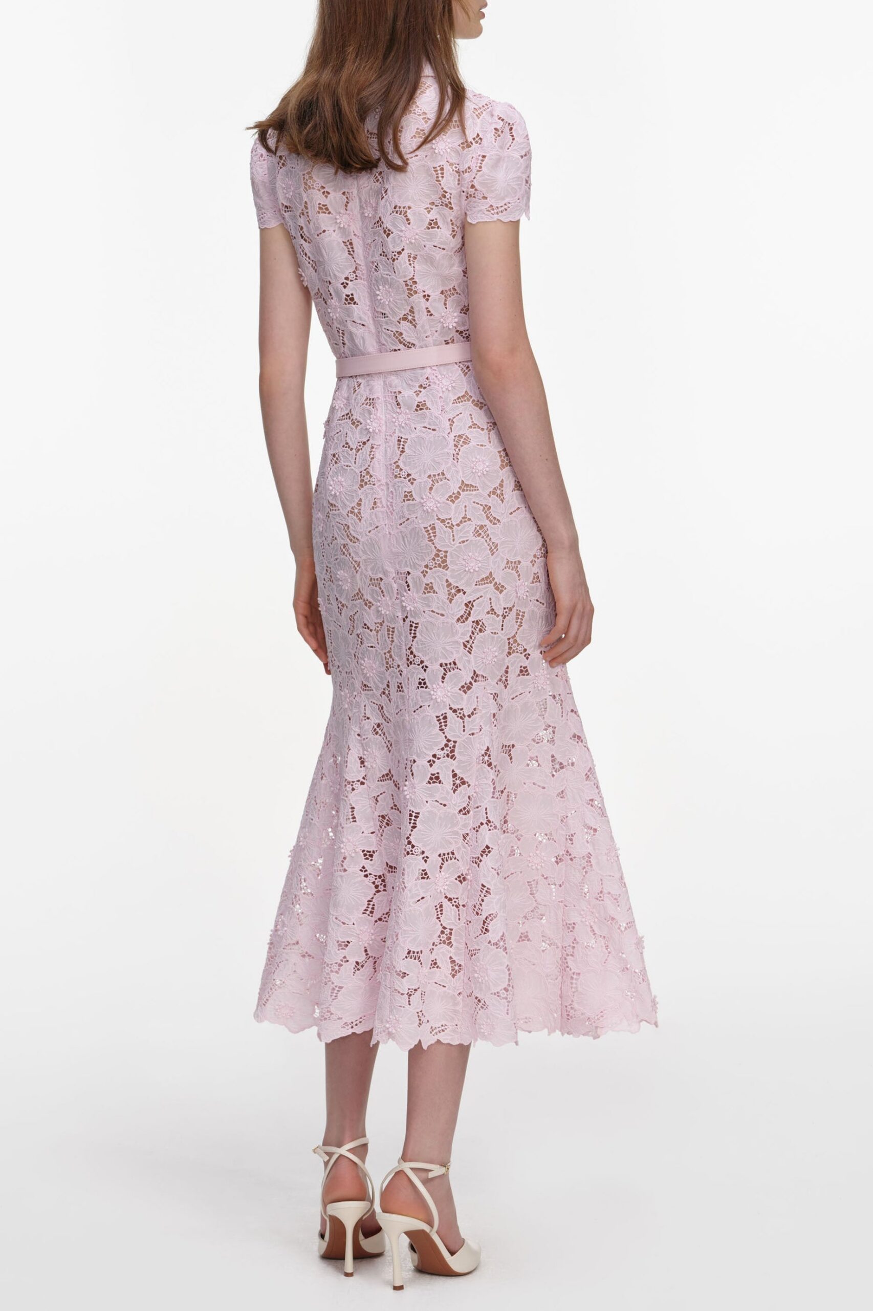 ZENOBIA PINK LACE MIDI DRESS FOR WEDDING GUEST