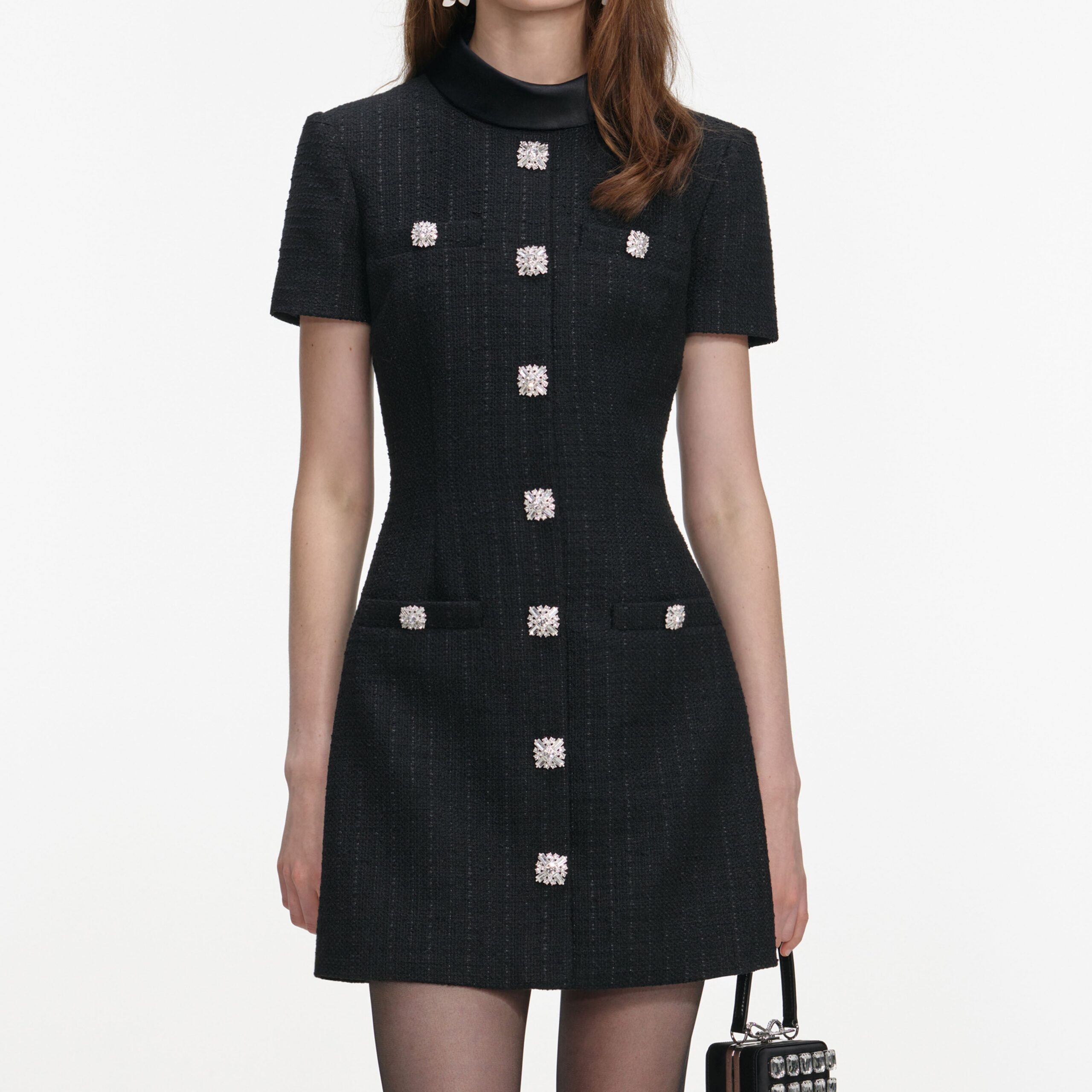 TABITHA BOUCLE TWEED MINI DRESS IN BLACK
