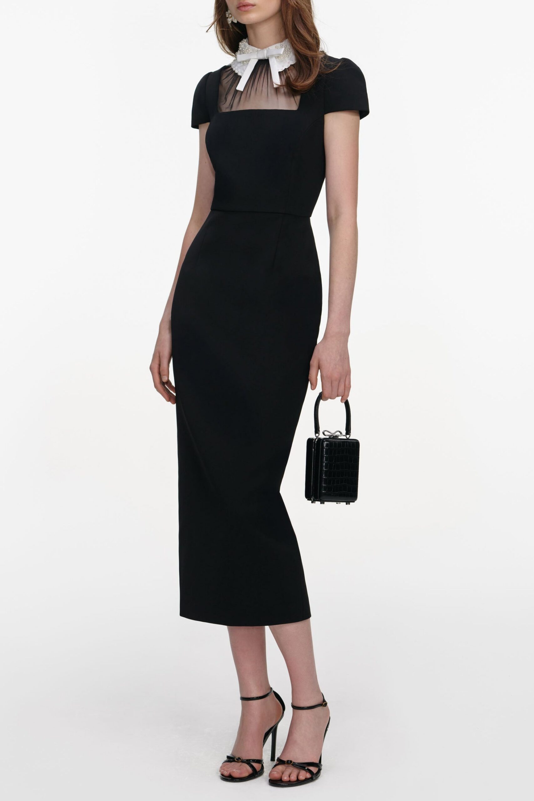 TRISTA BLACK BOW COLLAR MIDI DRESS