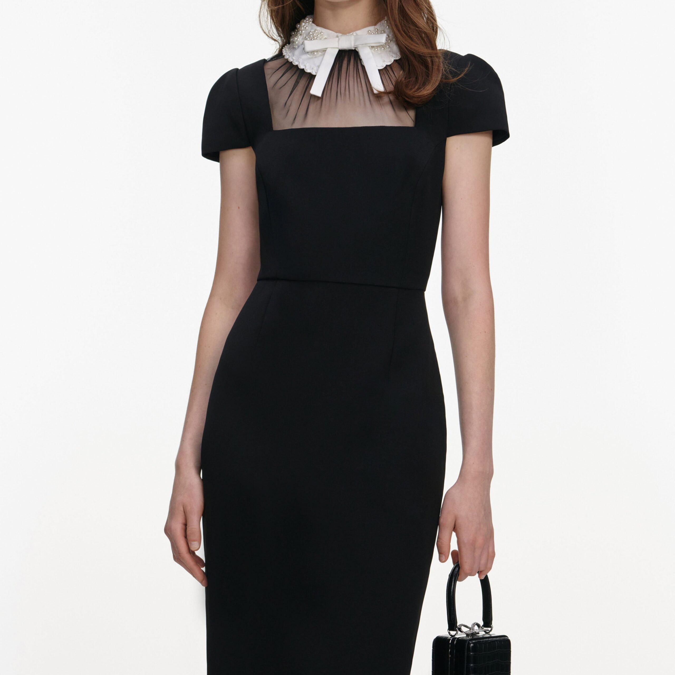TRISTA BLACK BOW COLLAR MIDI DRESS