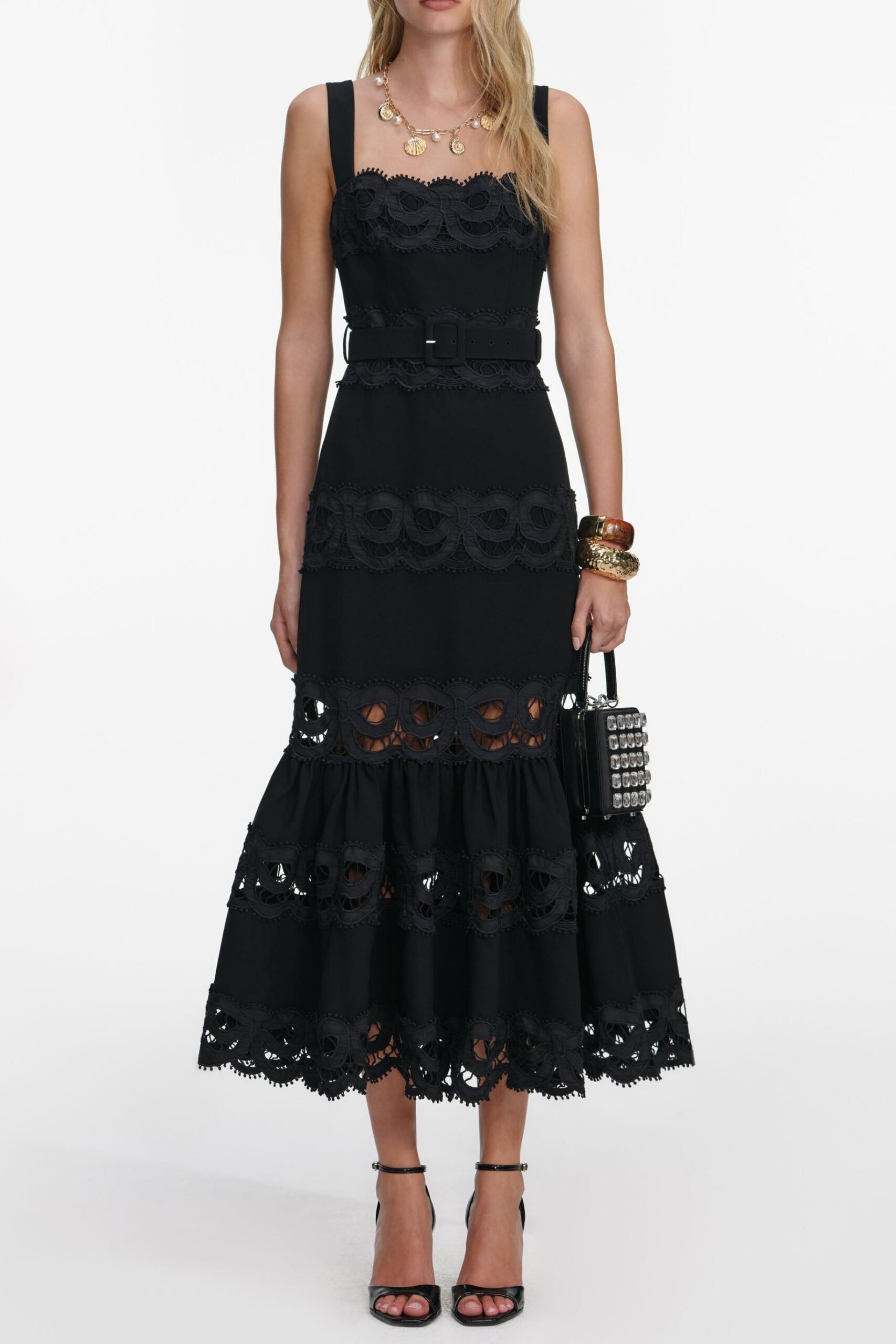 RS26-931M-B_1 BLACK CREPE MIDI DRESS: ELEGANT WORK & COCKTAIL