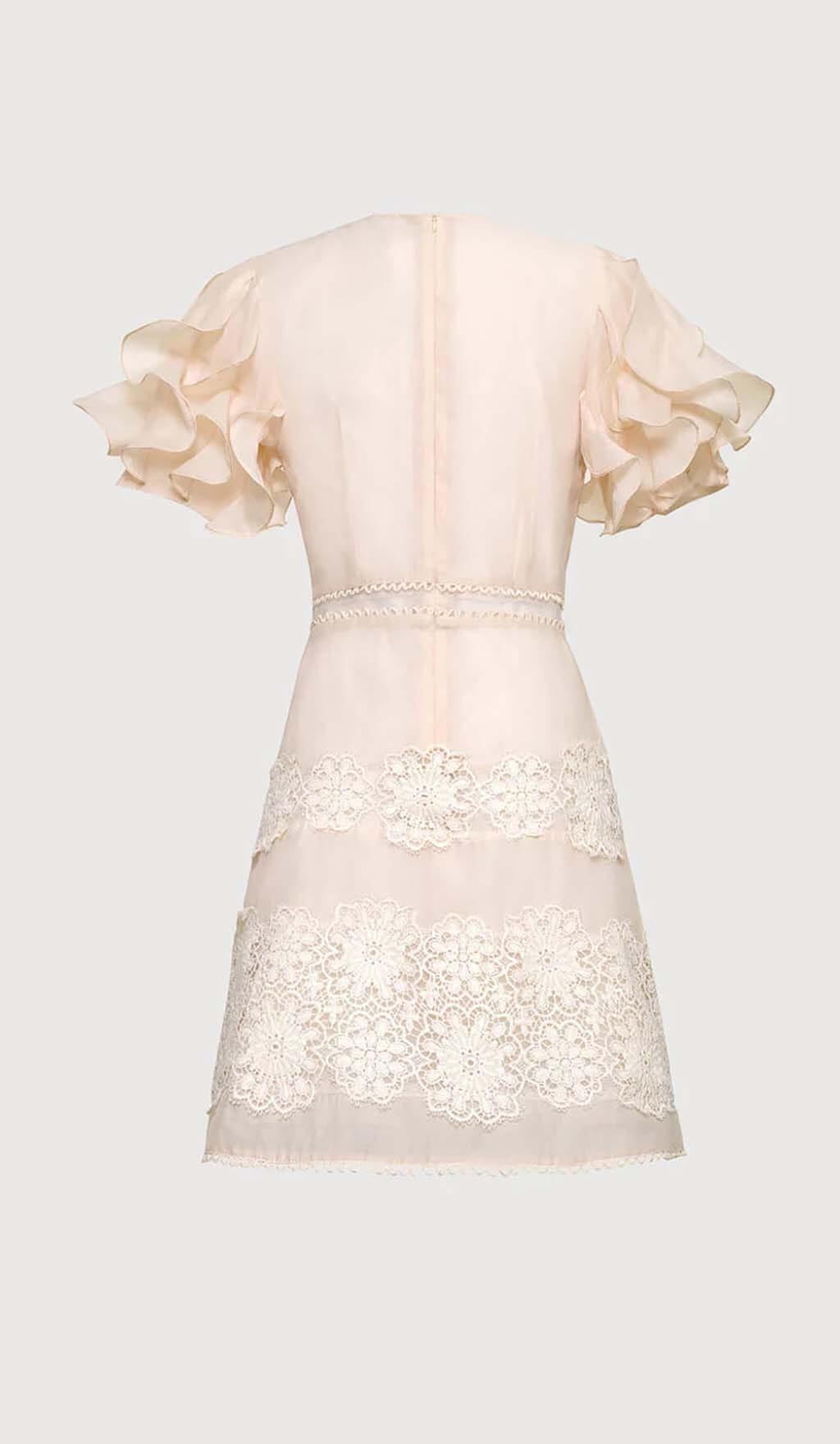 BEIGE RUFFLE BUTTON MIDI DRESS FOR WORK