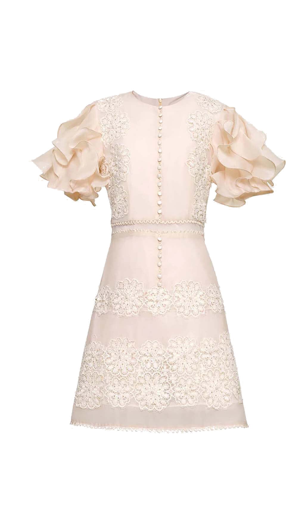 BEIGE RUFFLE BUTTON MIDI DRESS FOR WORK