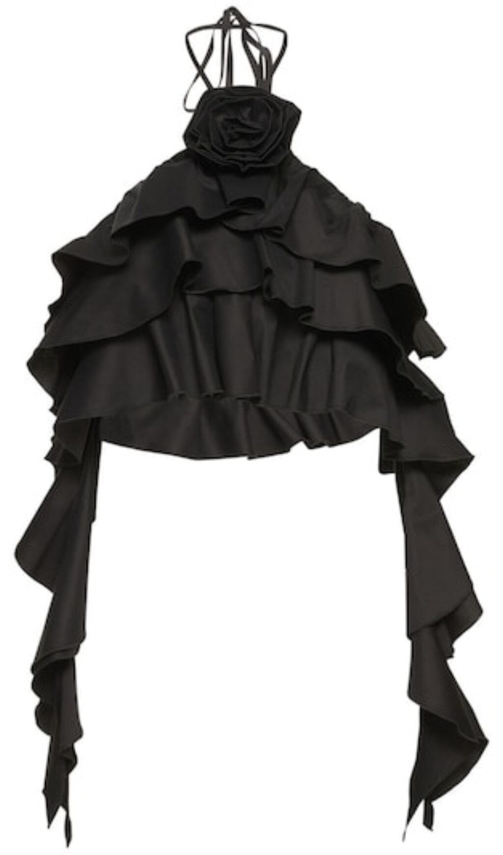 RUFFLE HALTER CROP TOP BLACK PARTY WEAR