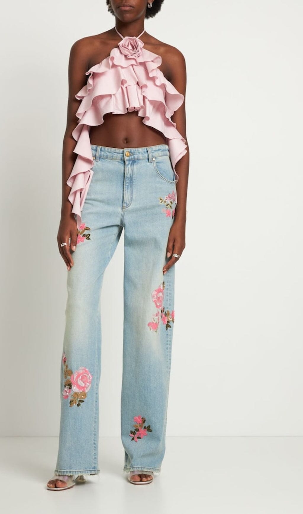 RUFFLE-DETAILHALTERCROPTOP10 RUFFLE HALTER CROP TOP IN PINK