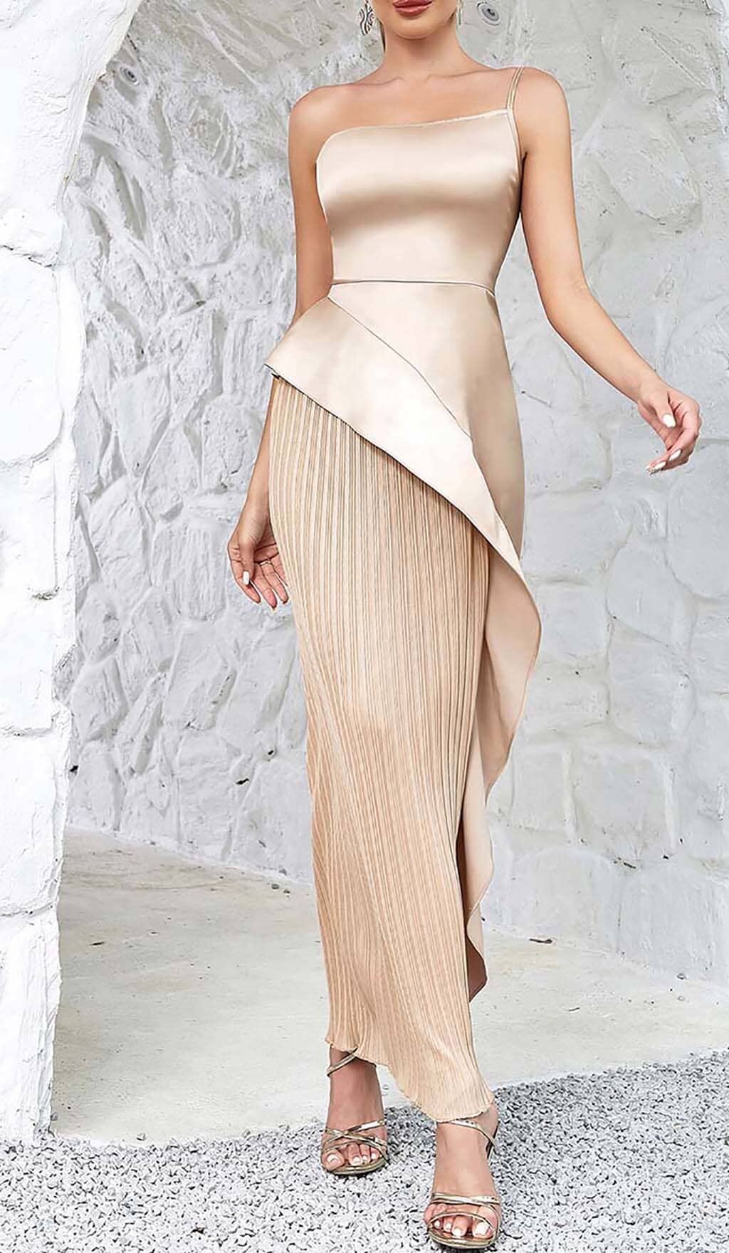 RUFFLED KHAKI MAXI DRESS, ELEGANT OCCASION