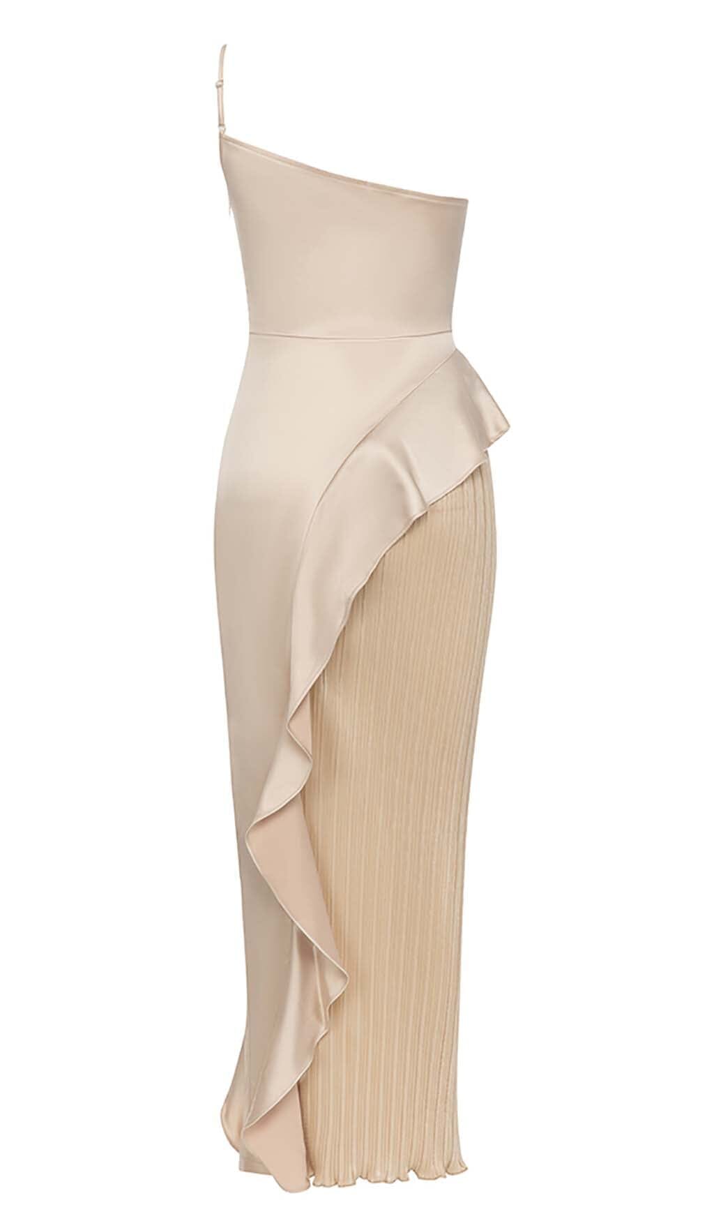 RUFFLED KHAKI MAXI DRESS, ELEGANT OCCASION