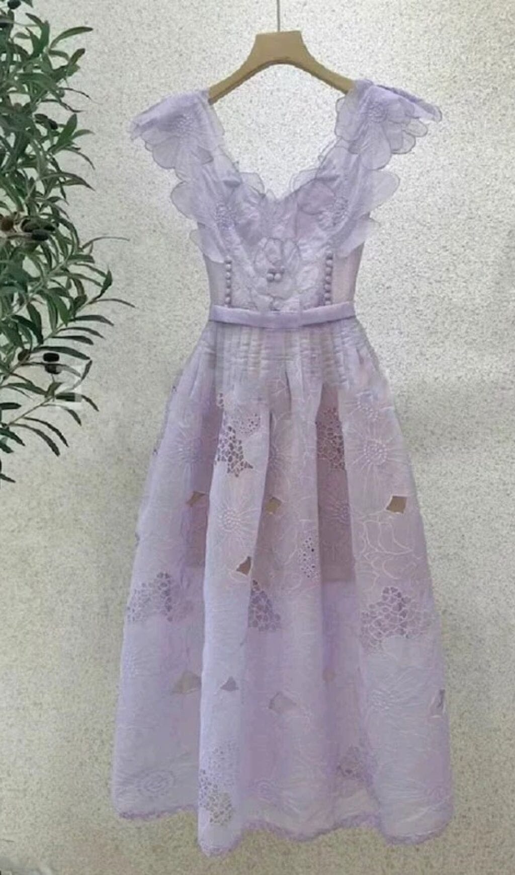 RUFFLED-SLEEVELESS-MIDI-DRESS-IN-PURPLE RUFFLED SLEEVELESS PURPLE MIDI DRESS