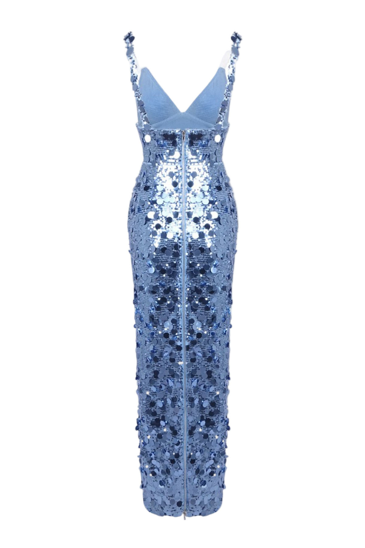 ROBERTA SEQUIN DEEP V-NECK COLUMN GOWN BLUE