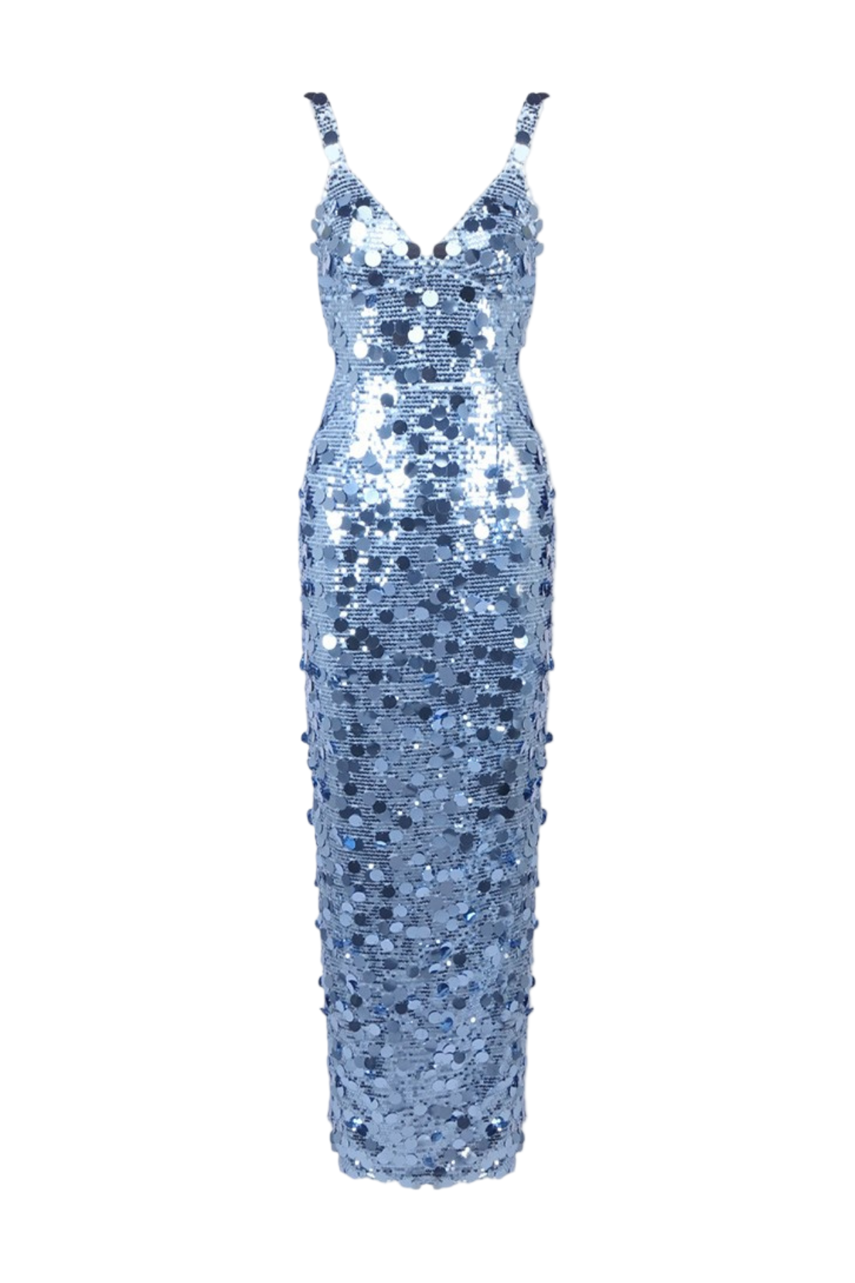 ROBERTA SEQUIN DEEP V-NECK COLUMN GOWN BLUE