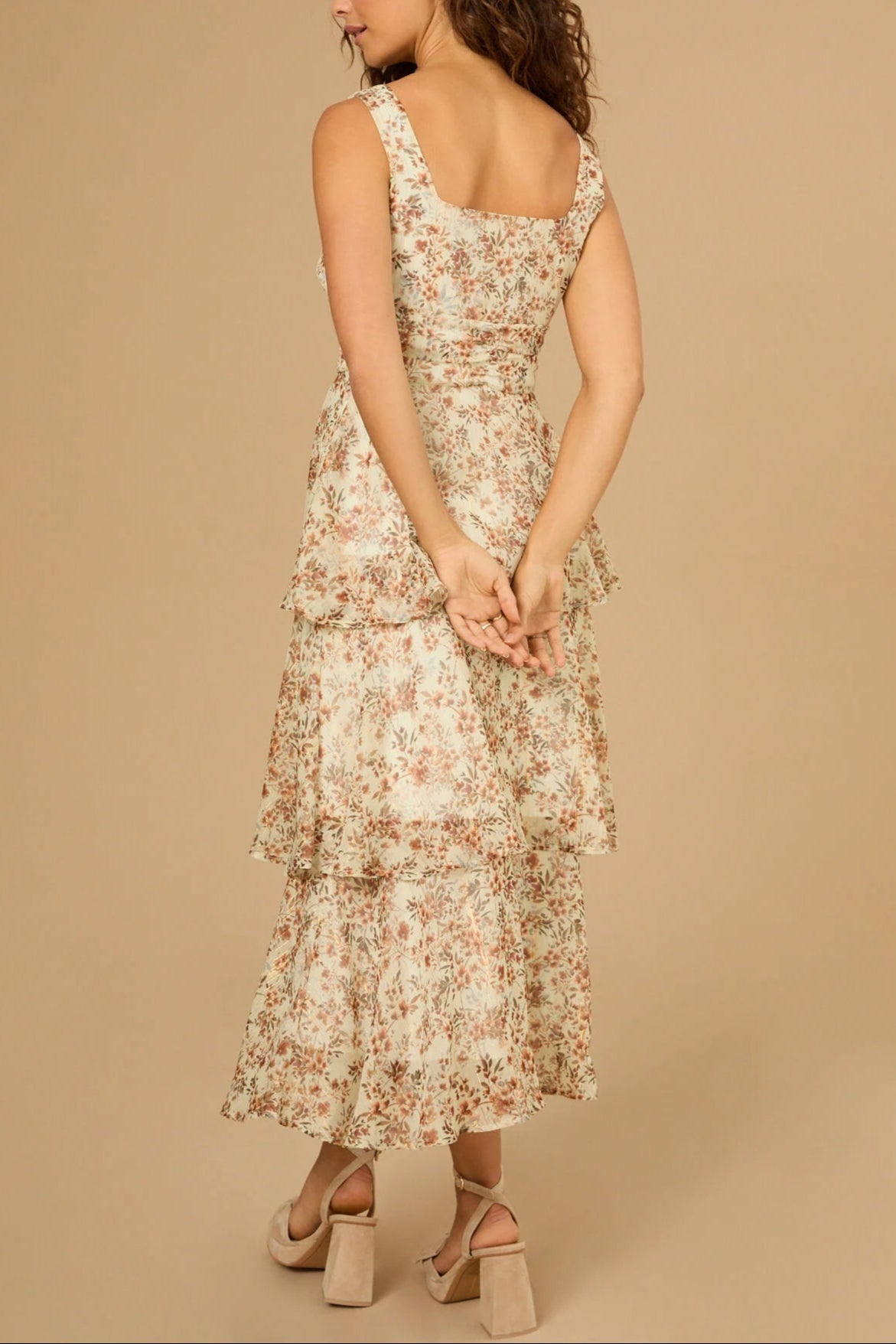 FLORAL RUST IVORY MIDI DRESS FOR WEDDING GUEST