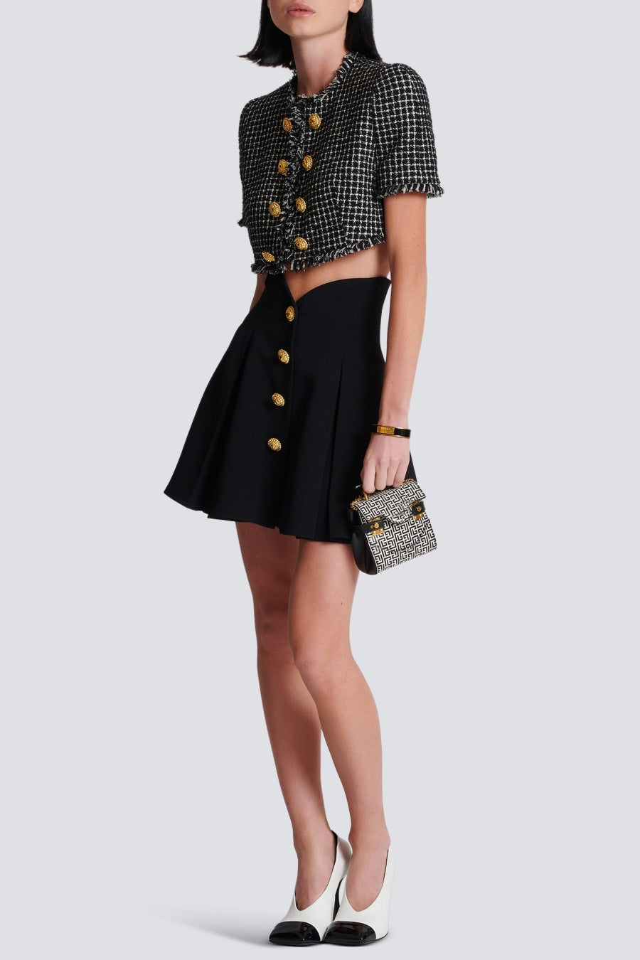 RAYNE GOLD BUTTON MINI SKIRT, PARTY WEAR