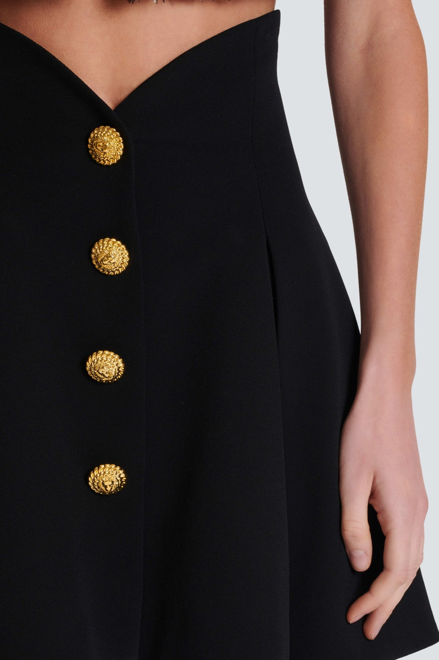 RAYNE GOLD BUTTON MINI SKIRT, PARTY WEAR