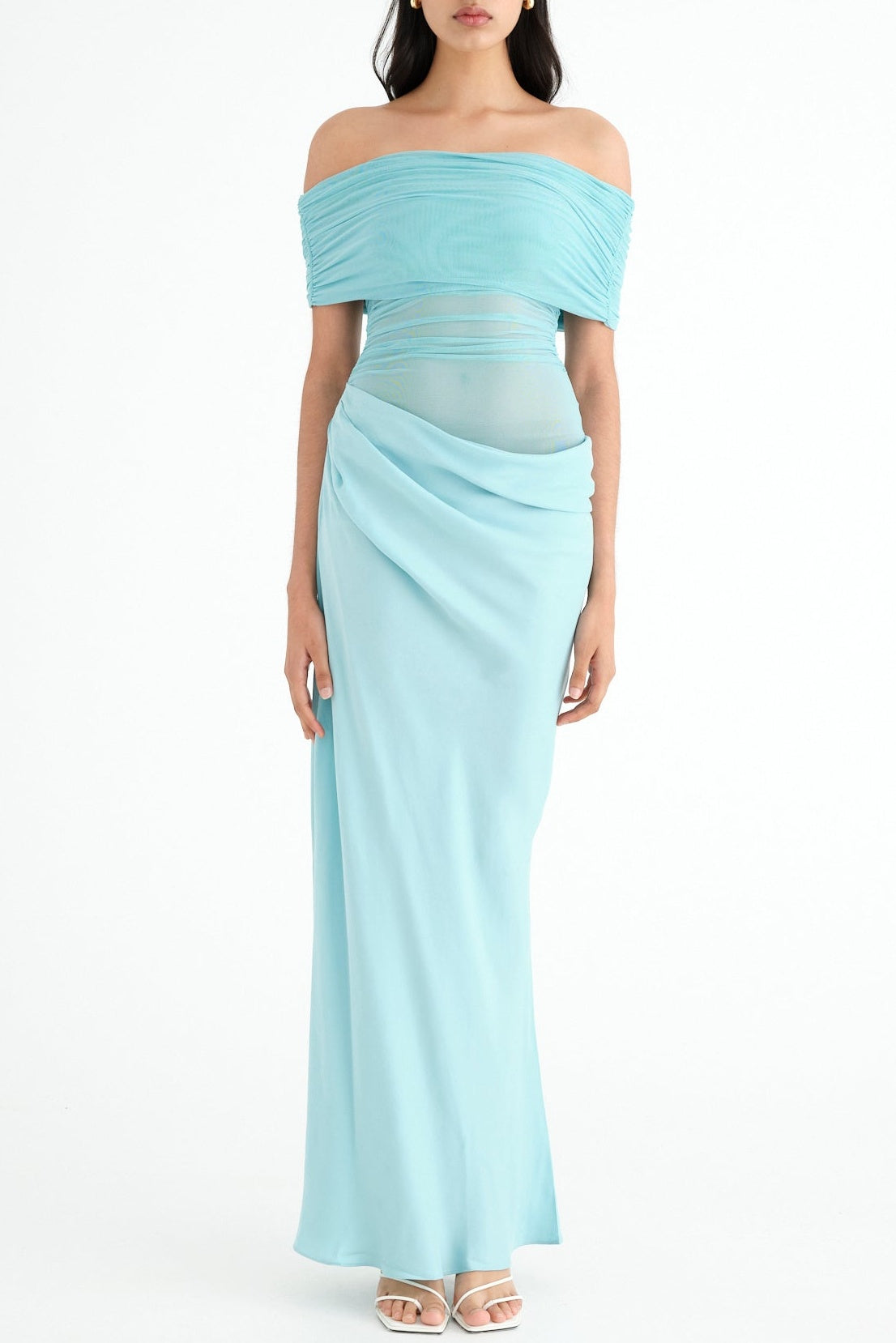 REANKO OFF-SHOULDER MESH MAXI DRESS FOR PARTY