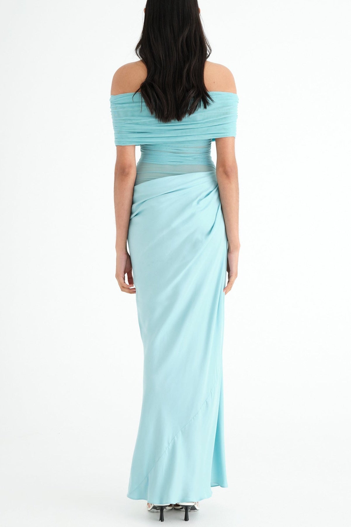 REANKO OFF-SHOULDER MESH MAXI DRESS FOR PARTY