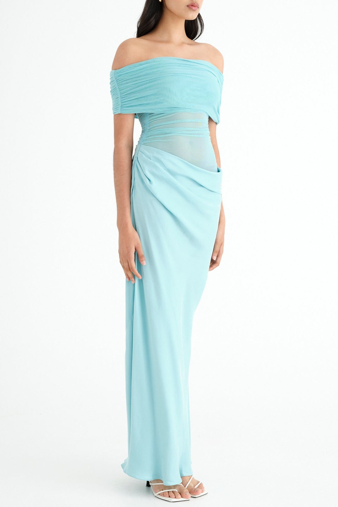 REANKO OFF-SHOULDER MESH MAXI DRESS FOR PARTY