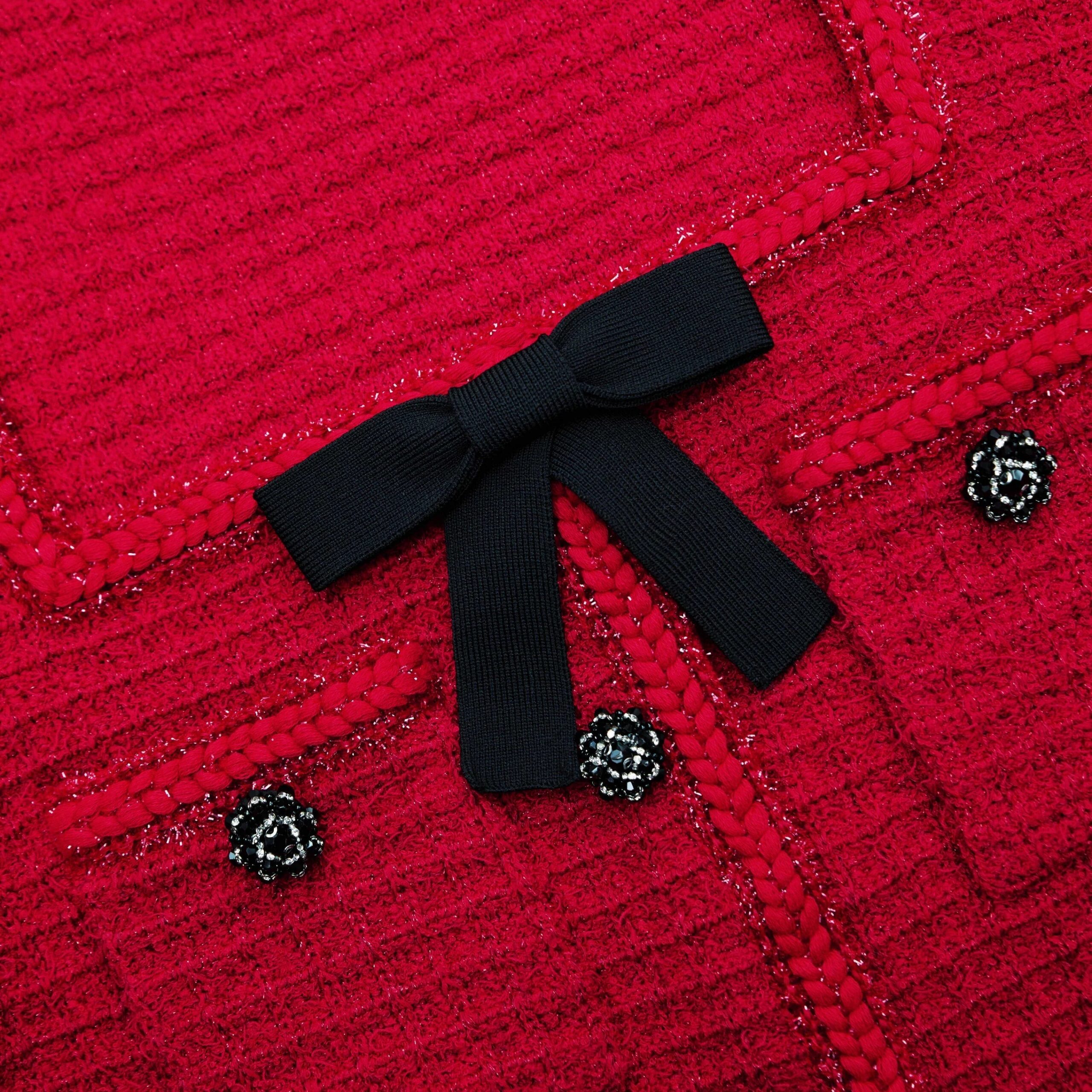 RED BOW ROUND NECK MINI DRESS FOR PARTY