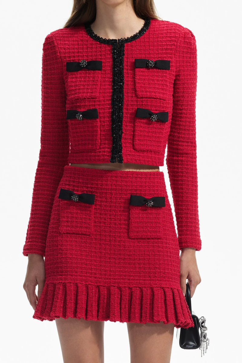 RED KNIT CARDIGAN OVERSIZED CASUAL LAYER
