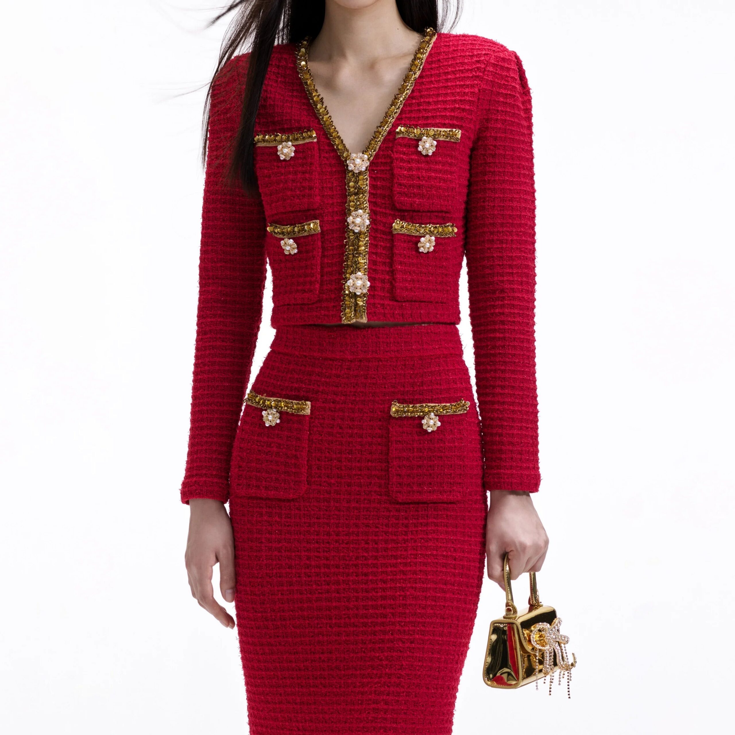 RED KNIT MIDI SKIRT FOR WINTER