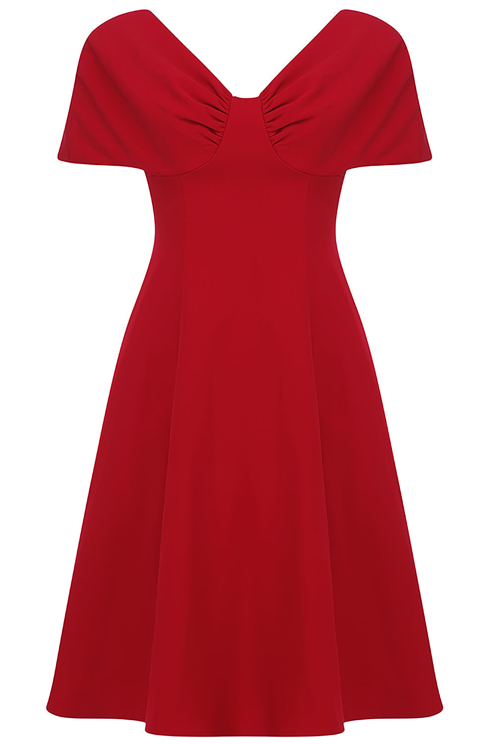 RED OFF-SHOULDER PLEATED A-LINE PARTY DRESS