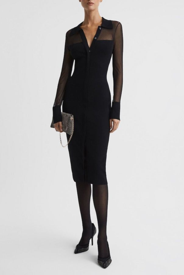 Reiss_Black_Nala_Sheer_Knitted_Button-Through_Midi_Dress_-_Image_1_of_5 SHEER KNIT BUTTON-THROUGH BLACK MIDI DRESS