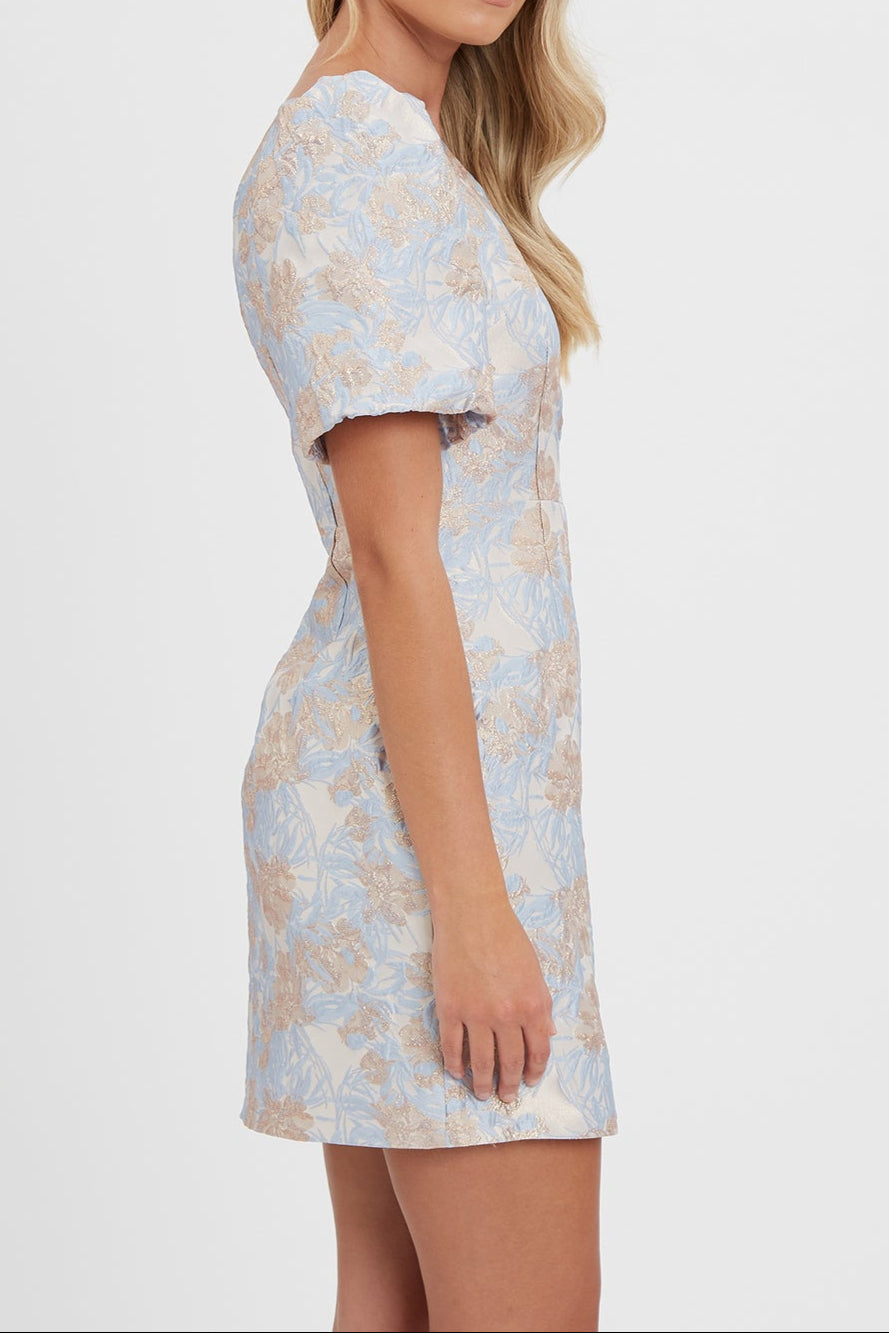 ONE-SHOULDER JACQUARD MINI DRESS, BLUE-MULTI, COCKTAIL