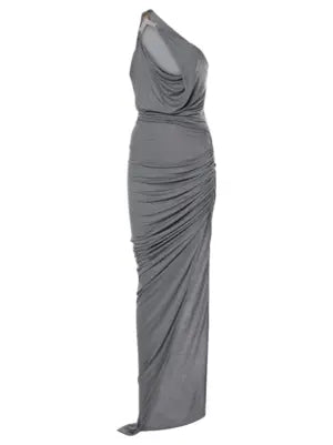 ONE-SHOULDER RUCHED BODYCON MAXI GREY PARTY DRESS