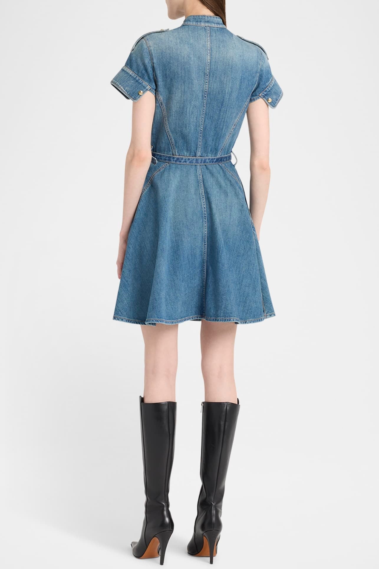 RIGBY BELTED DENIM MINI DRESS FOR CASUAL OCCASIONS