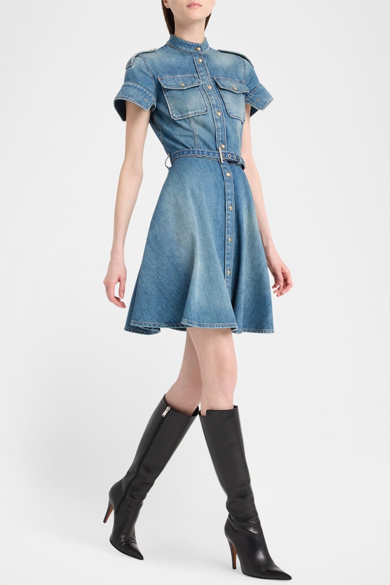 RIGBY BELTED DENIM MINI DRESS FOR CASUAL OCCASIONS