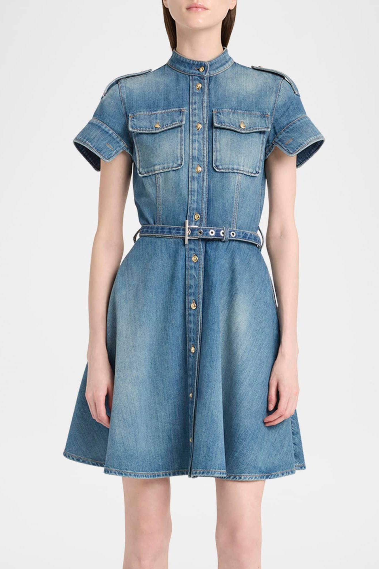 RIGBY BELTED DENIM MINI DRESS FOR CASUAL OCCASIONS